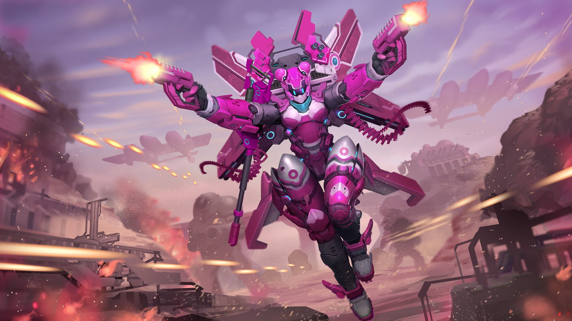 online, mech, mecha, airmech, sci-fi, fron, fighting, line, assembly, 1080P, HD Wallpaper