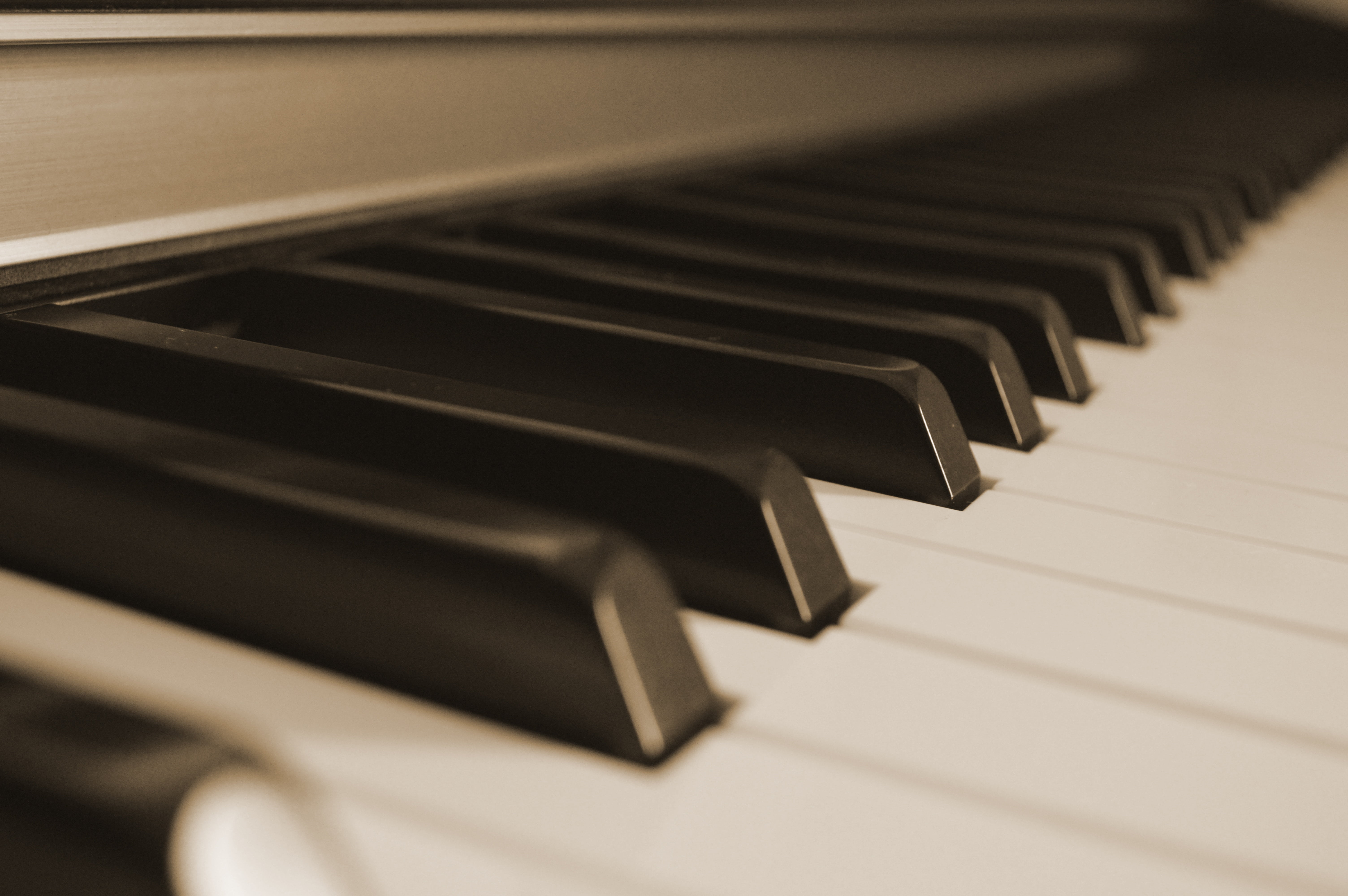 music, indoors, black, piano, old, 5K, musical equipment, classical style, repetition, in a row, keyboard, piano keyboard, selective focus, piano key, HD Wallpaper