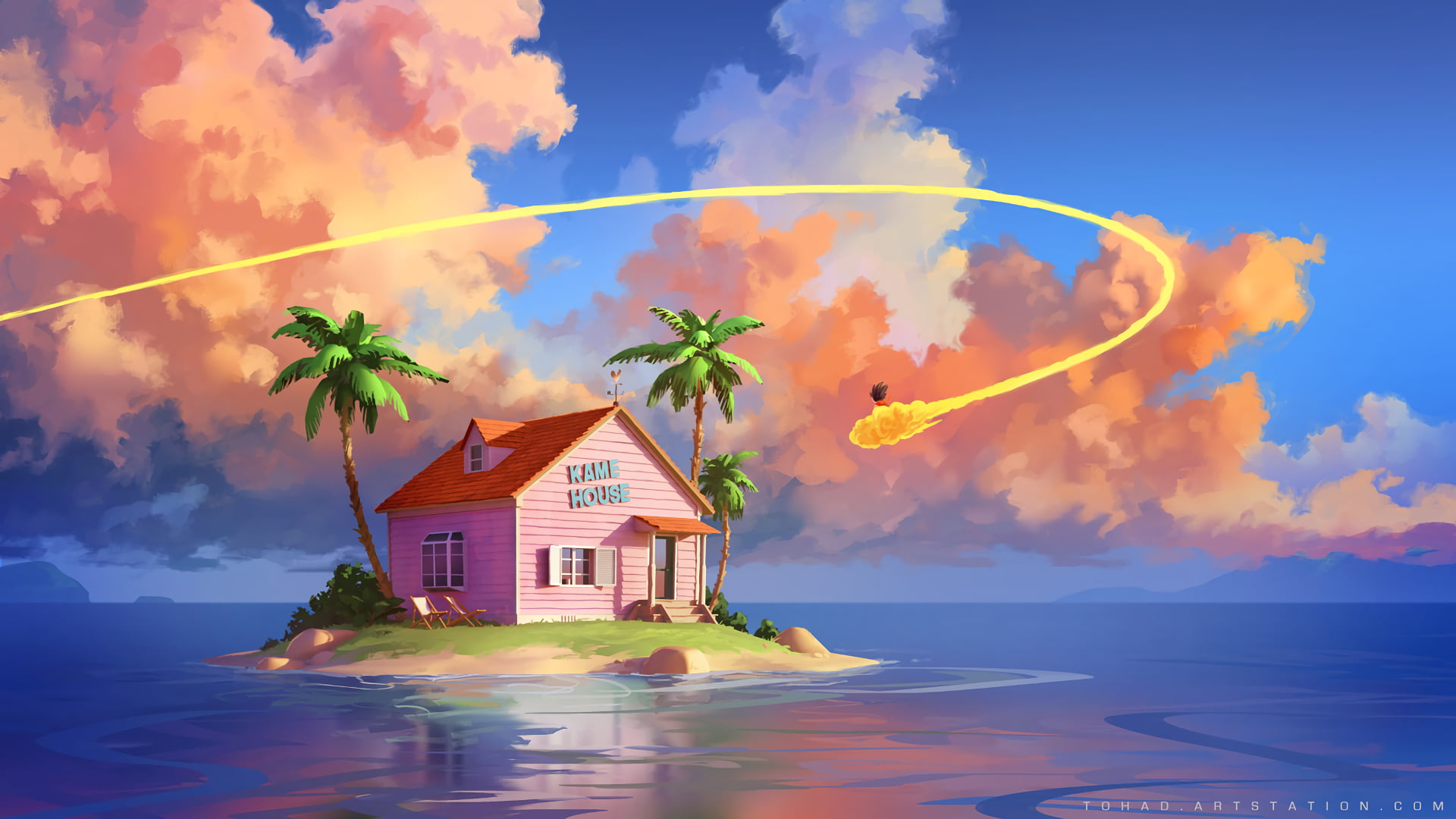 Cloud, House, Island, Dragon Ball, Goku, 1080P, HD Wallpaper