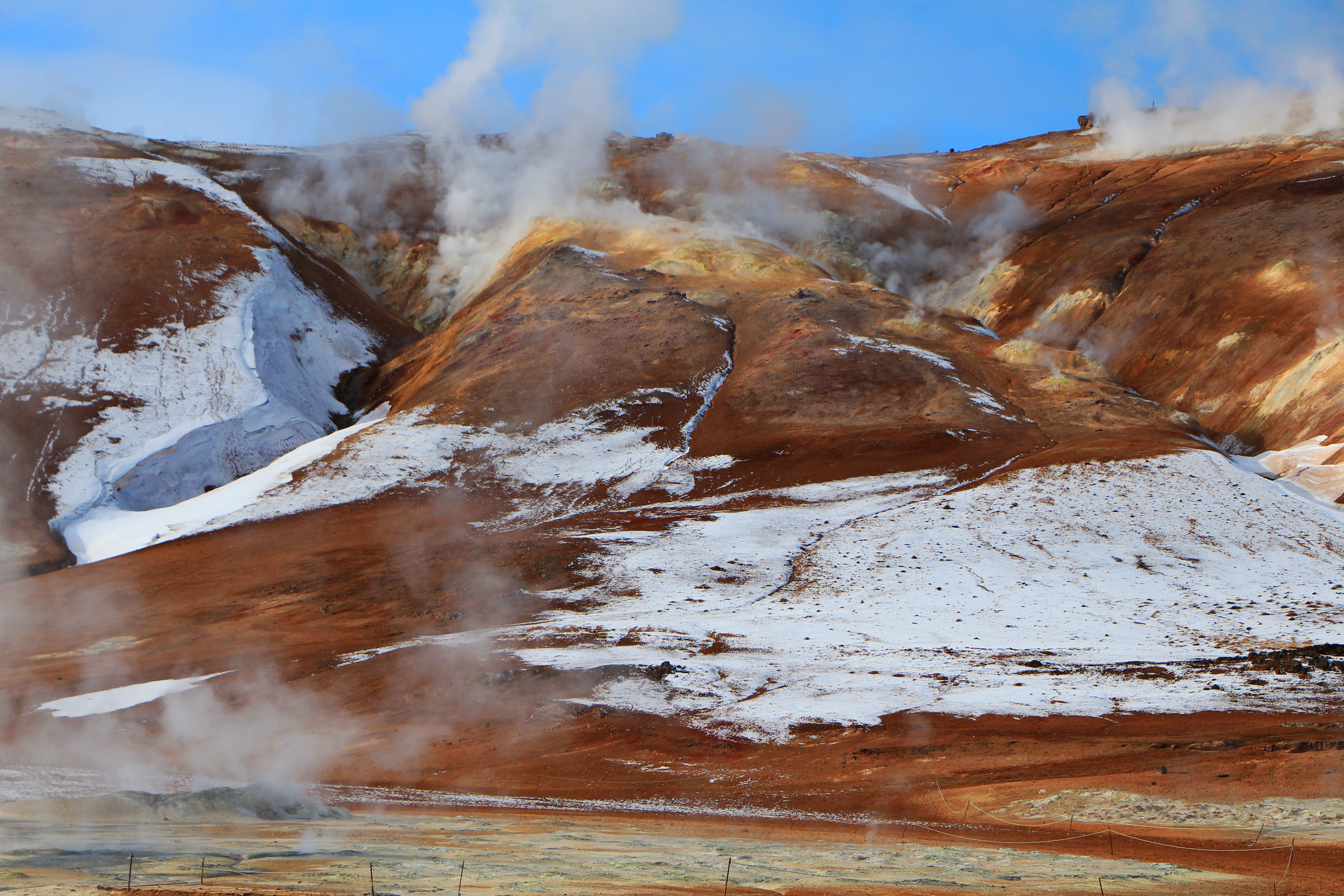 eruption, landscape, heat - temperature, power in nature, covered, outdoors, red earth, volcanic crater, snow, cliff, volcano, physical geography, day, HD Wallpaper