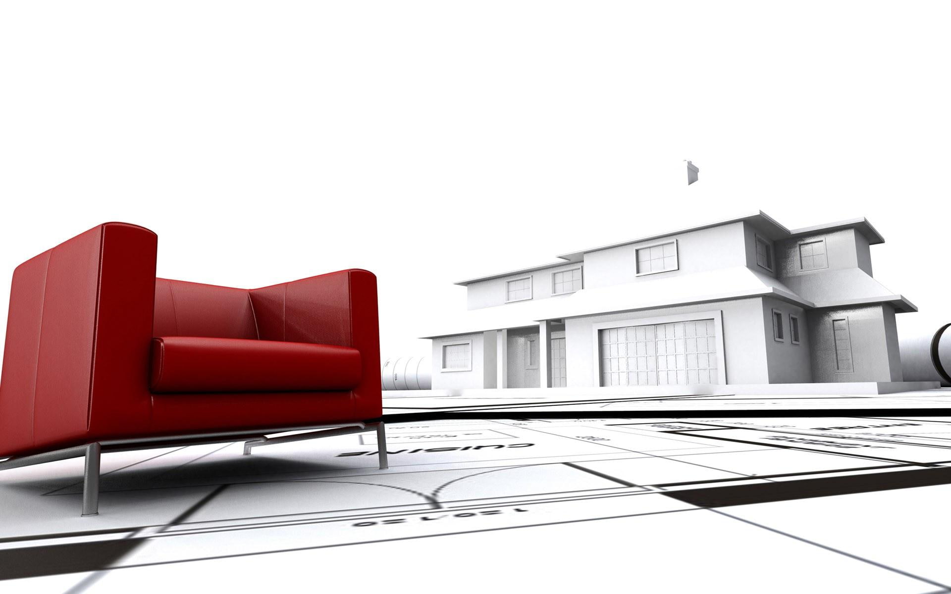 leather, sofa, 1080P, chair, 3d, red, 1920x1200, blueprint, house, HD Wallpaper