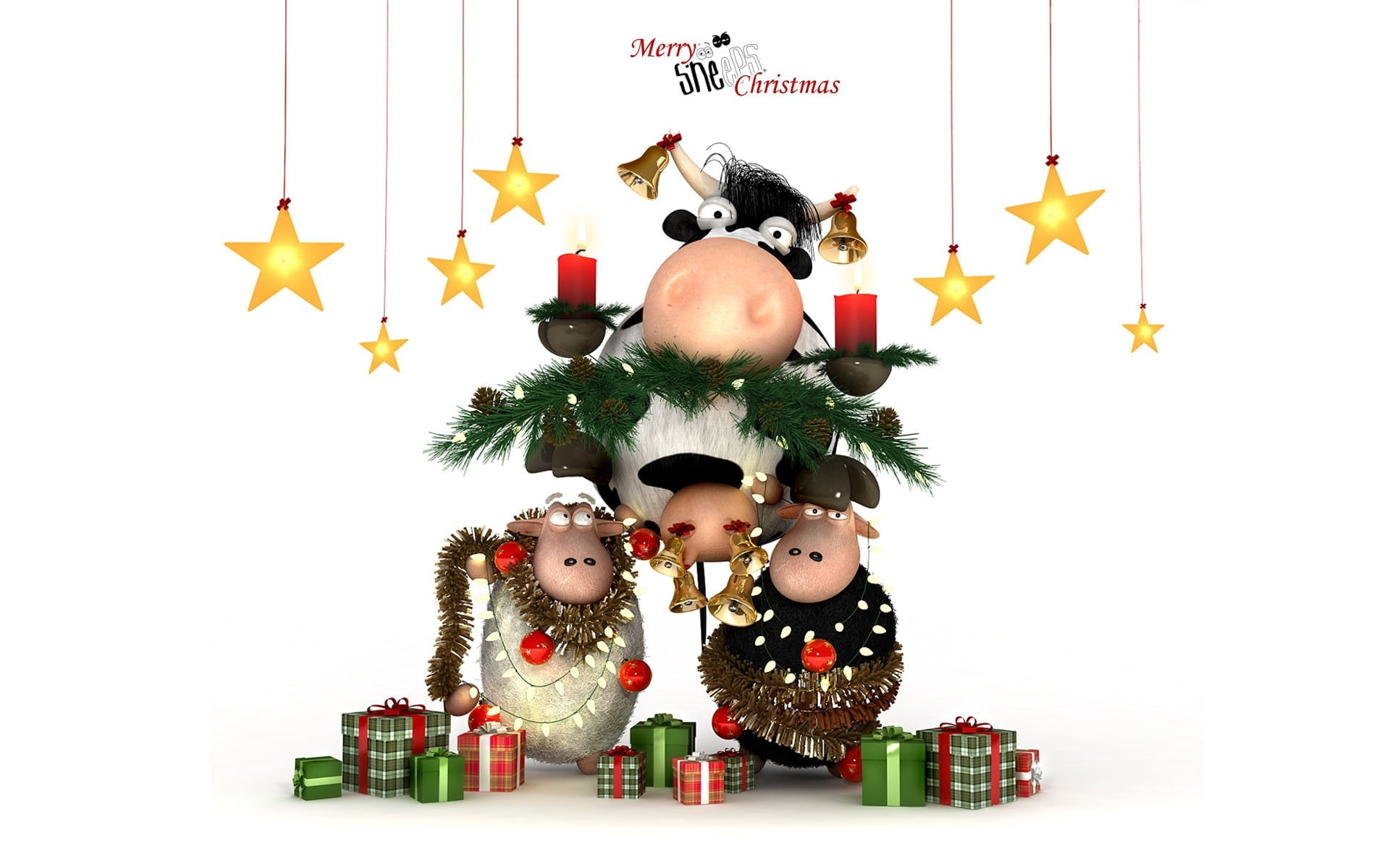 christmas, happy, cow, 1080P, HD Wallpaper