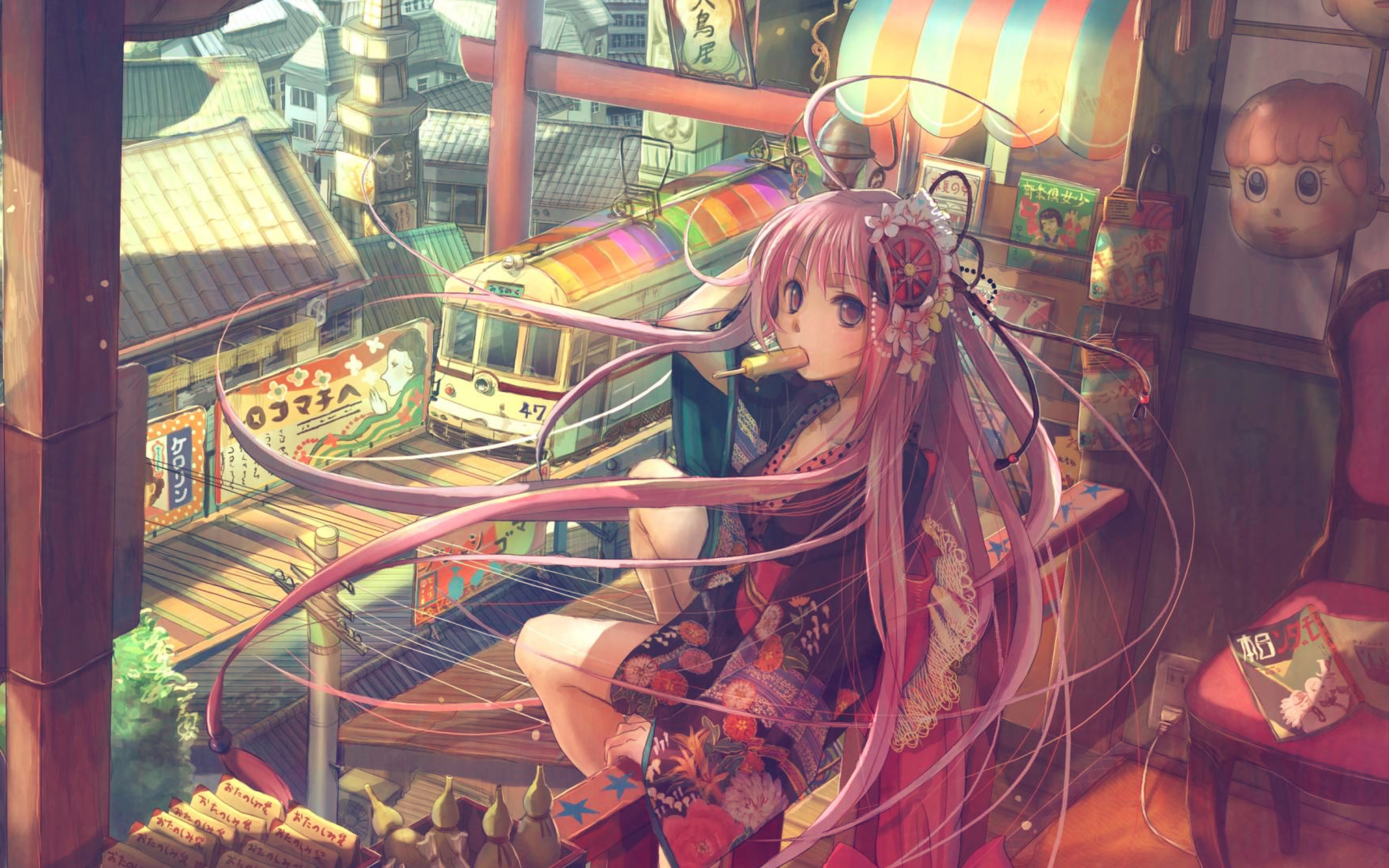 4K, anime, drawing, icecream, blue, art, girl, HD Wallpaper