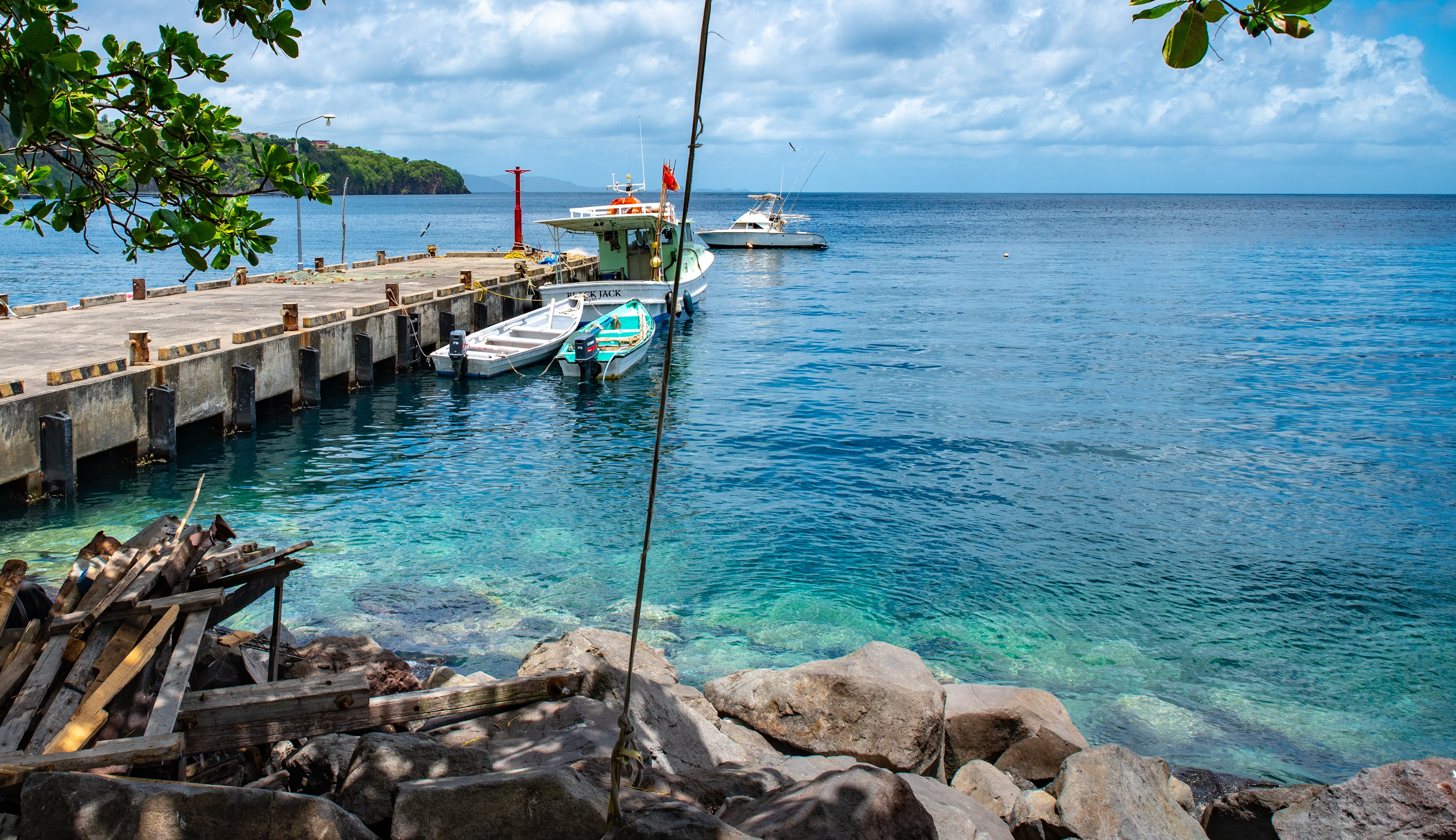 horizon, blue sea, horizon over water, rock - object, 4K, no people, nautical vessel, rock, turquoise colored, day, ocean, pier, beach, transportation, HD Wallpaper