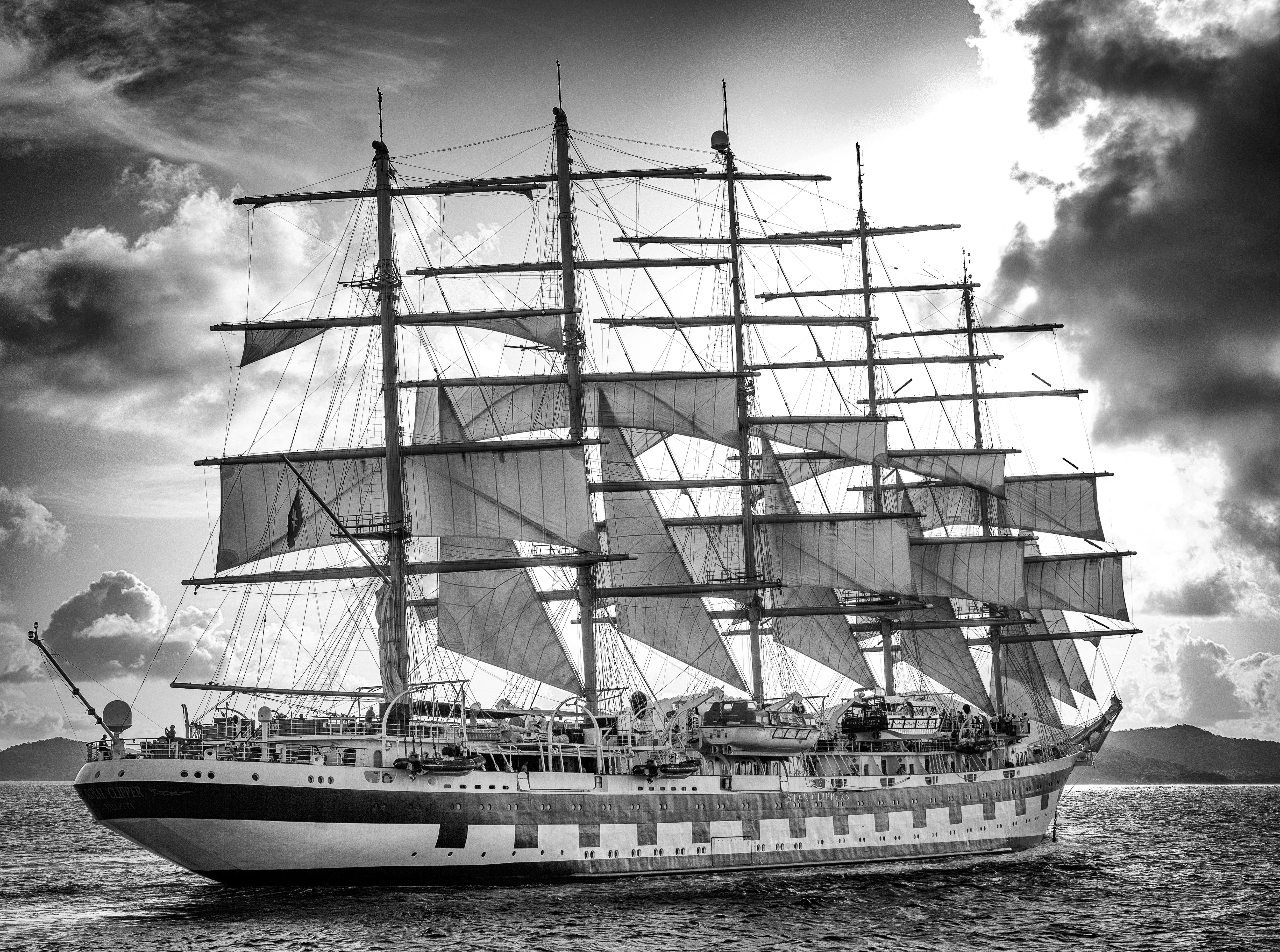 mast, sailboat, clipper, day, sailing ship, sky, caribbean, tall ship, yacht, sea, 5K, nature, saint vincent and the grenadines, pole, water, mode of transportation, HD Wallpaper