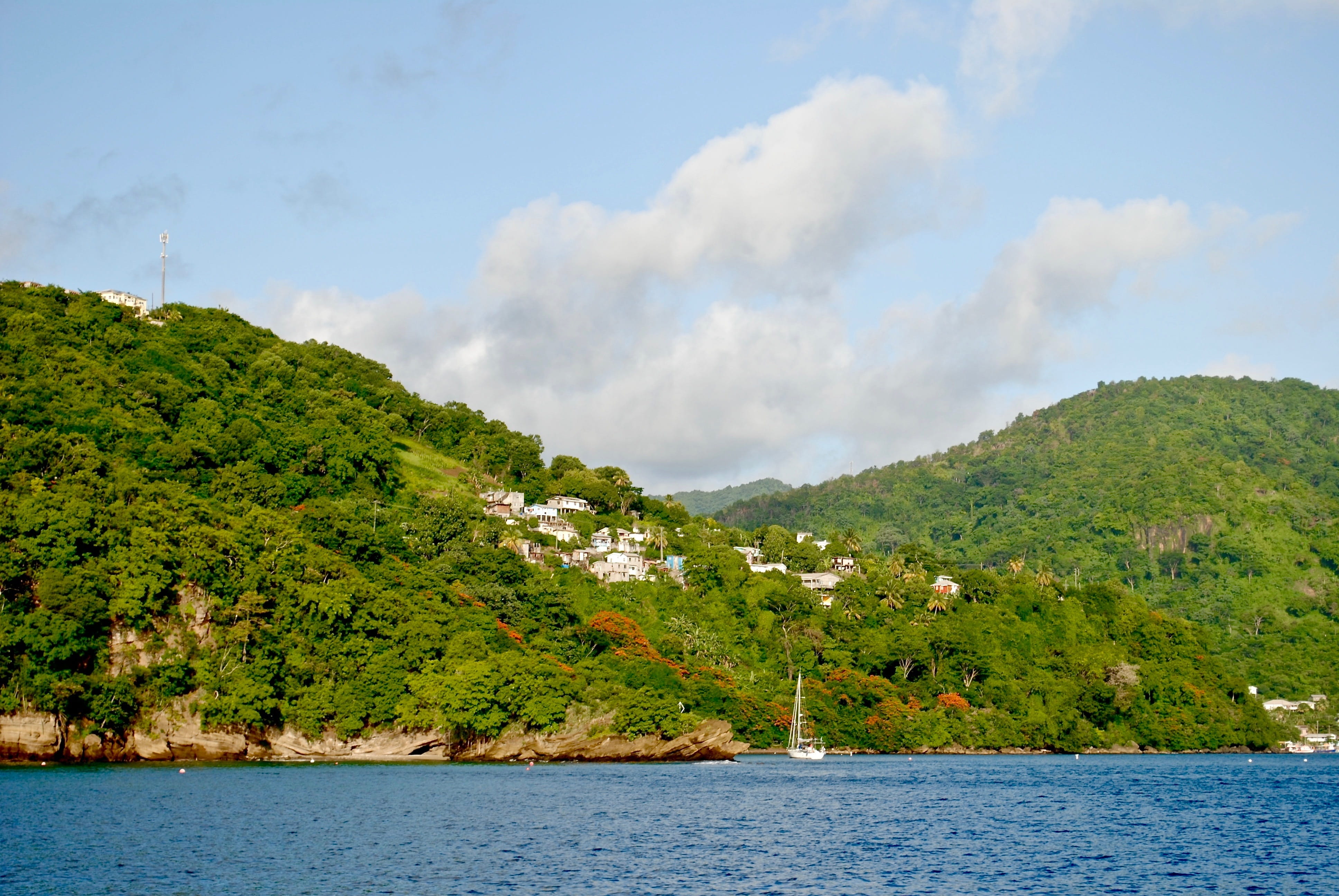 bay, shore, sailing yacht, water, village, Island, scenics - nature, sail, grenadines, sailboat, anchorage, nature, mountain, summer, moon, cruise, travel, HD Wallpaper