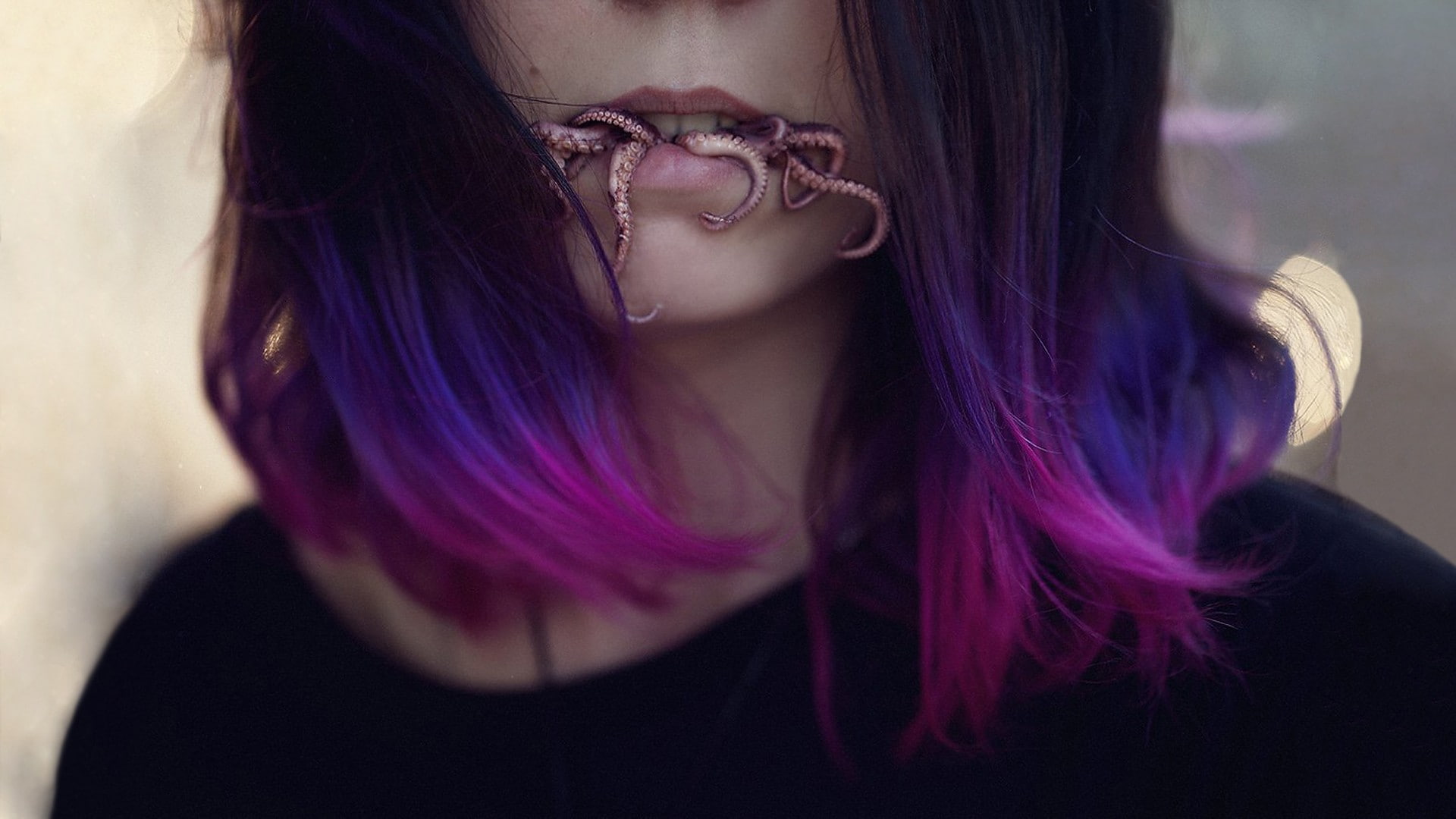 human hair, face, glasses, teenager, headshot, purple, beauty, front view, long hair, young adult, indoors, close-up, tentacles, dyed hair, fashion, studio shot, HD Wallpaper