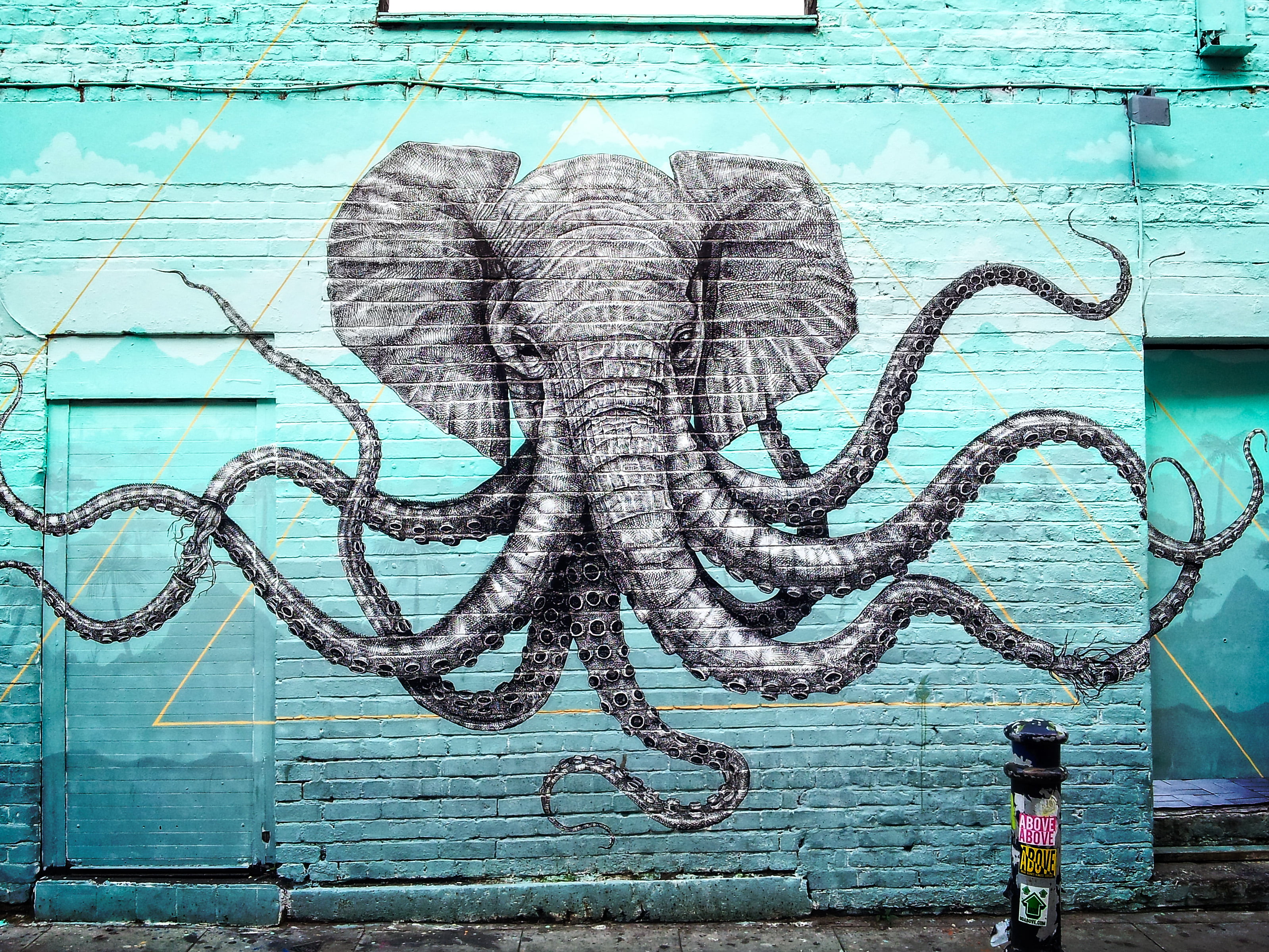 graffiti, wall - building feature, animal wildlife, reptile, close-up, outdoors, representation, metal, blue, animal, octopus, animal body part, animal representation, HD Wallpaper