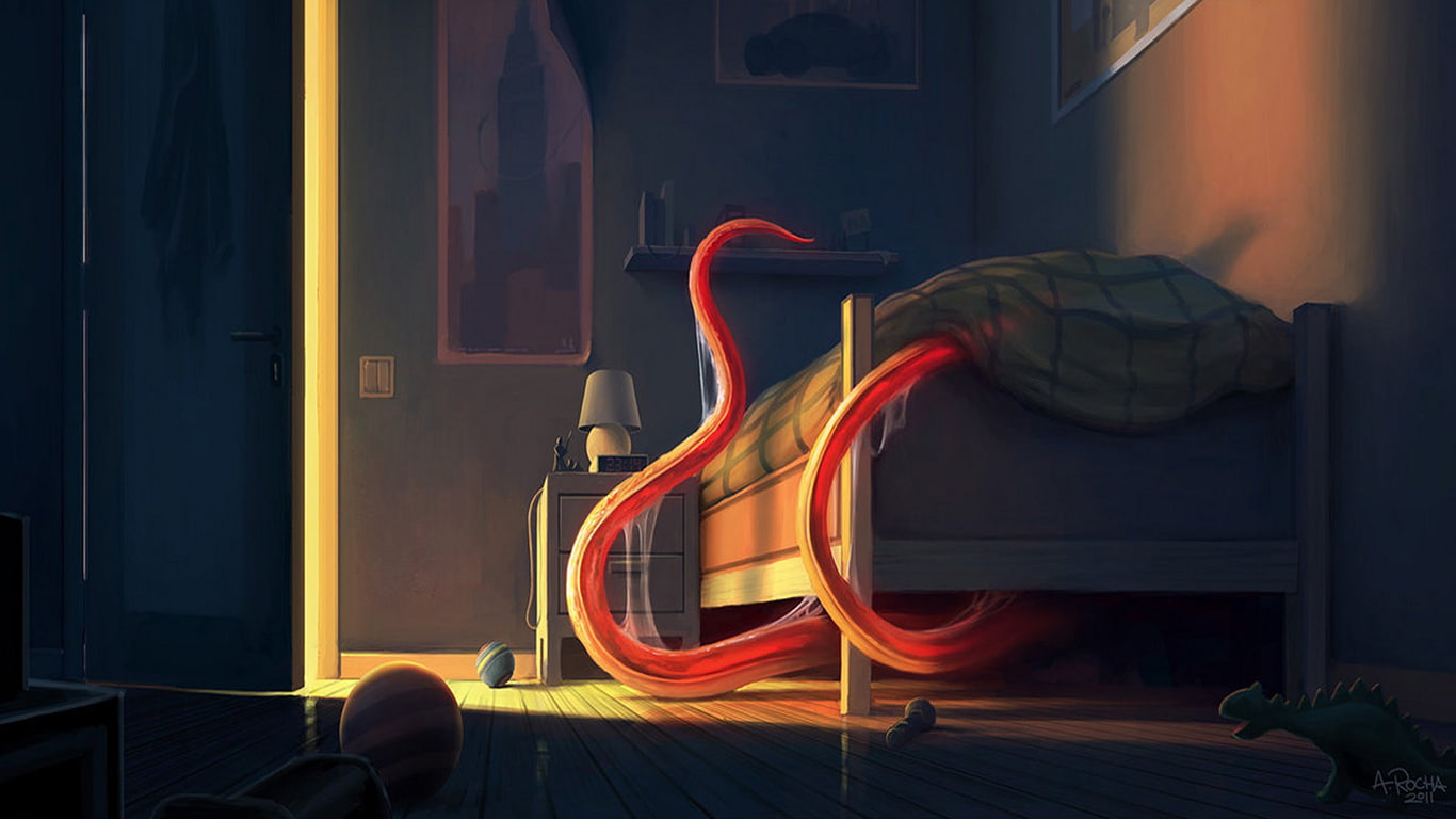 hd, 720P, room, bed, tentacles, monster, drawing, fantasy, HD Wallpaper