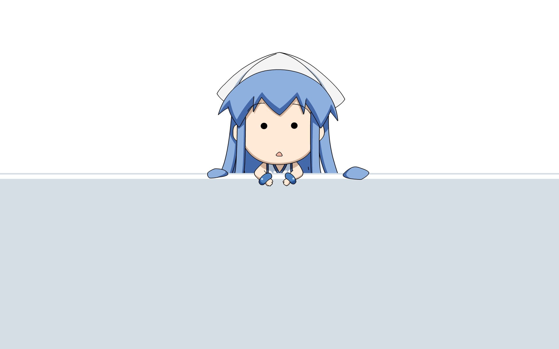 white background, studio shot, 1080P, front view, blue, wall - building feature, creativity, human representation, copy space, Ika Musume, indoors, representation, HD Wallpaper