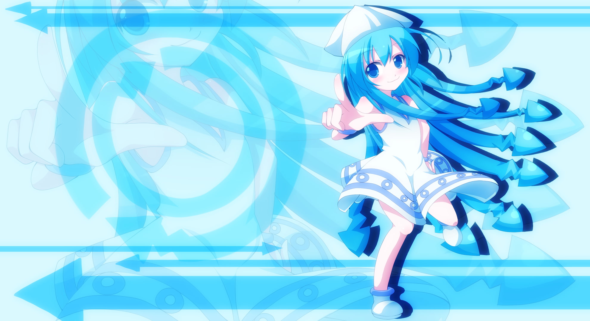 blue, representation, technology, digital composite, no people, illuminated, creativity, close-up, motion, variation, 1080P, futuristic, Ika Musume, day, HD Wallpaper