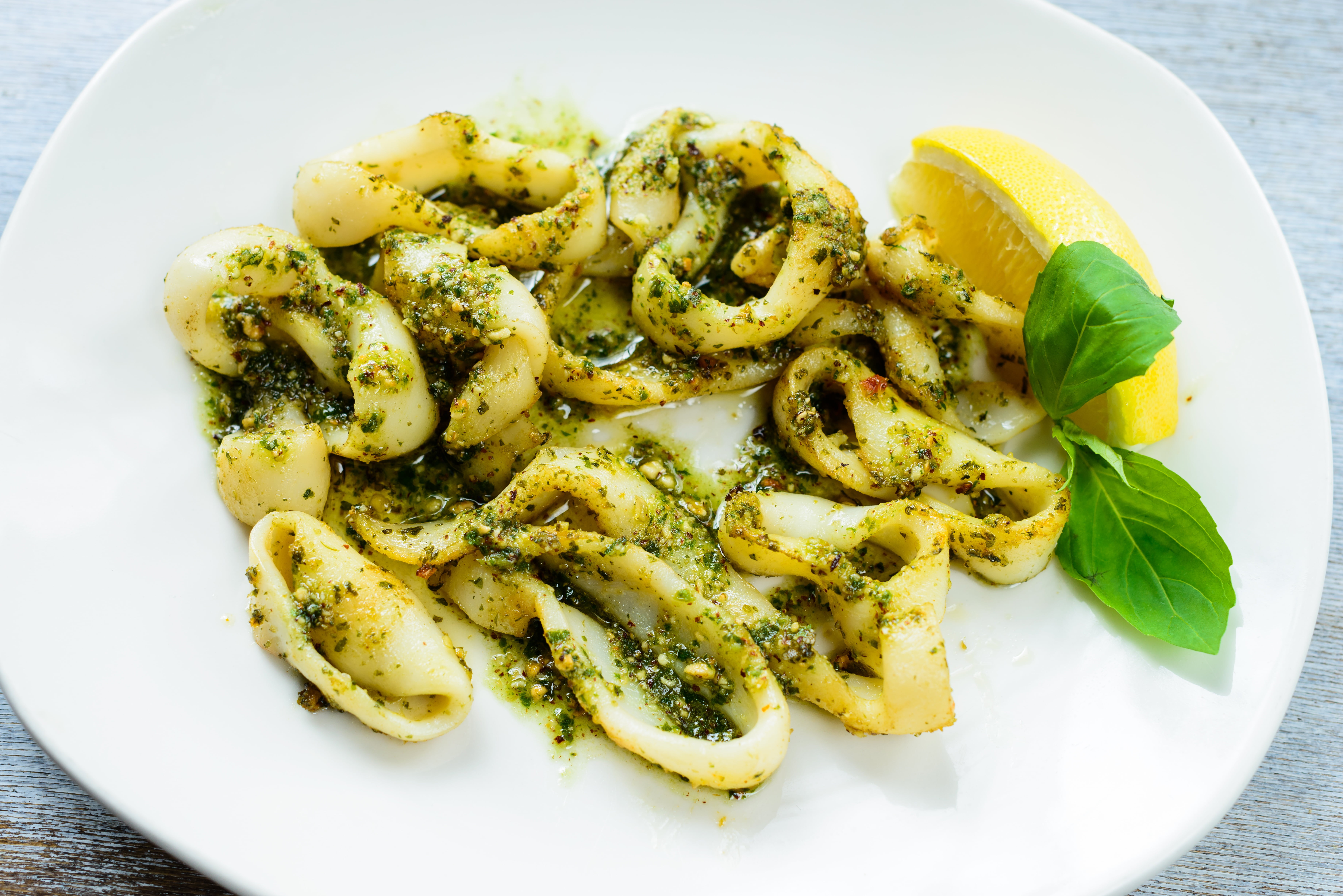 dish, pesto sauce, roasted, meal, garnish, tasty, 5K, table, high angle view, food, sea, parsley, cooked, grilled, vegetarian food, vegetable, wellbeing, HD Wallpaper