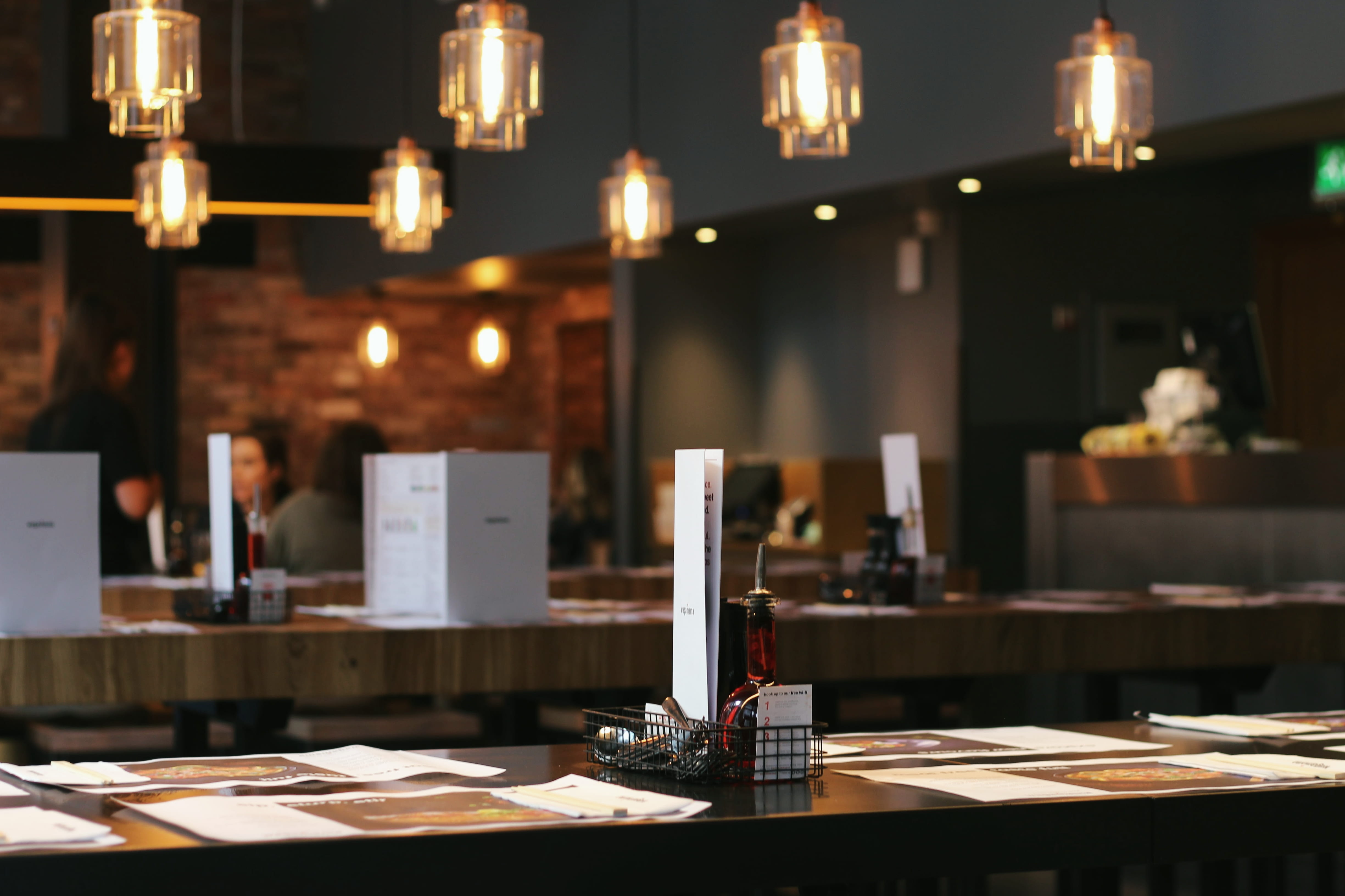 brown, furniture, modern, paper, focus on foreground, food and drink, electric lamp, no people, rectangular, restaurant, menu, food, desk, lights, indoors, HD Wallpaper