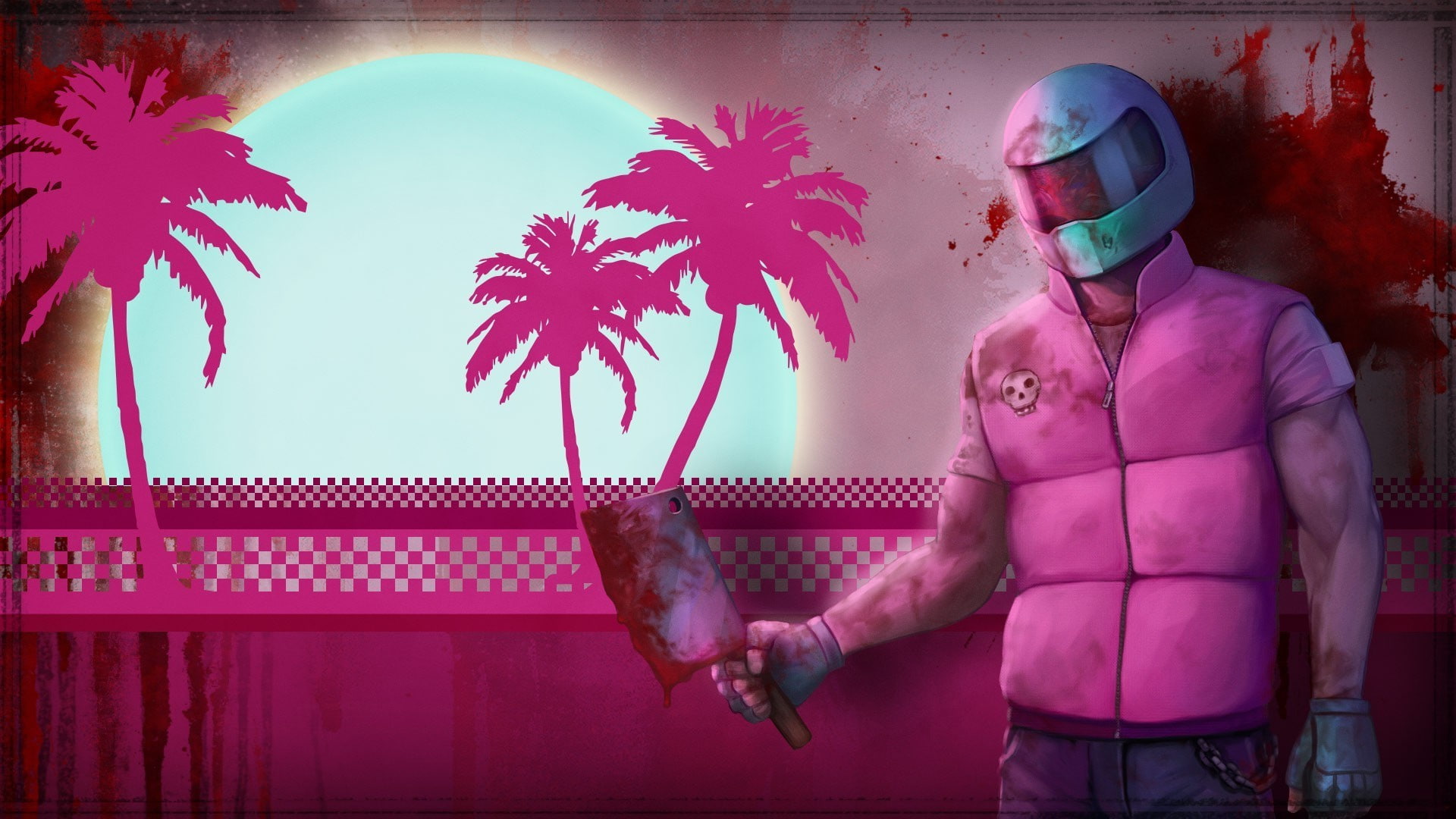 palm tree, three quarter length, tropical climate, holding, digital composite, front view, animal wildlife, two people, hotline miami video games cleavers, HD Wallpaper