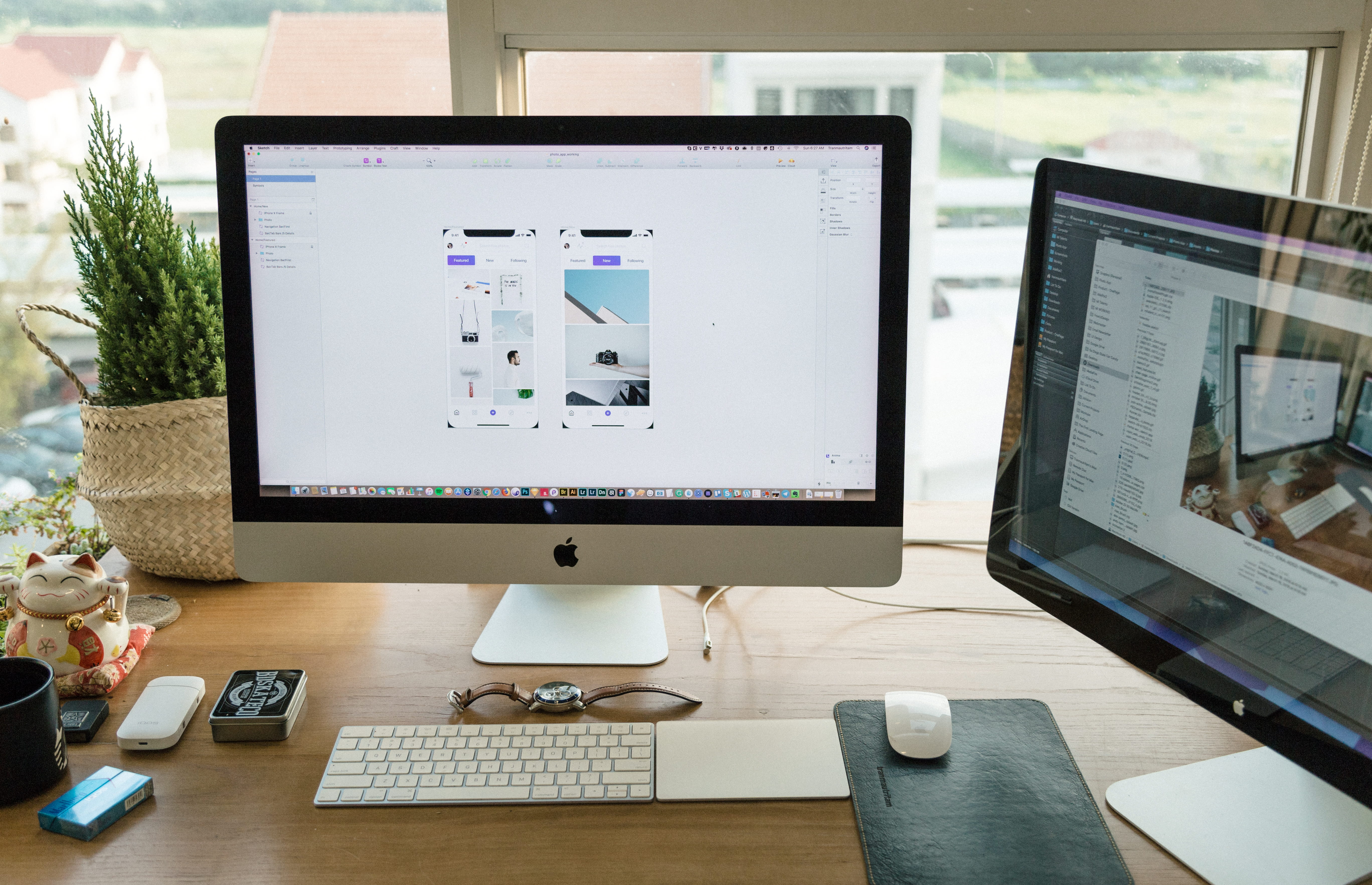 data, brown, monitors, computer network, device screen, electronics, workplace, work space, wood, access, dayt, technology, communication, 5K, apple, place of work, HD Wallpaper