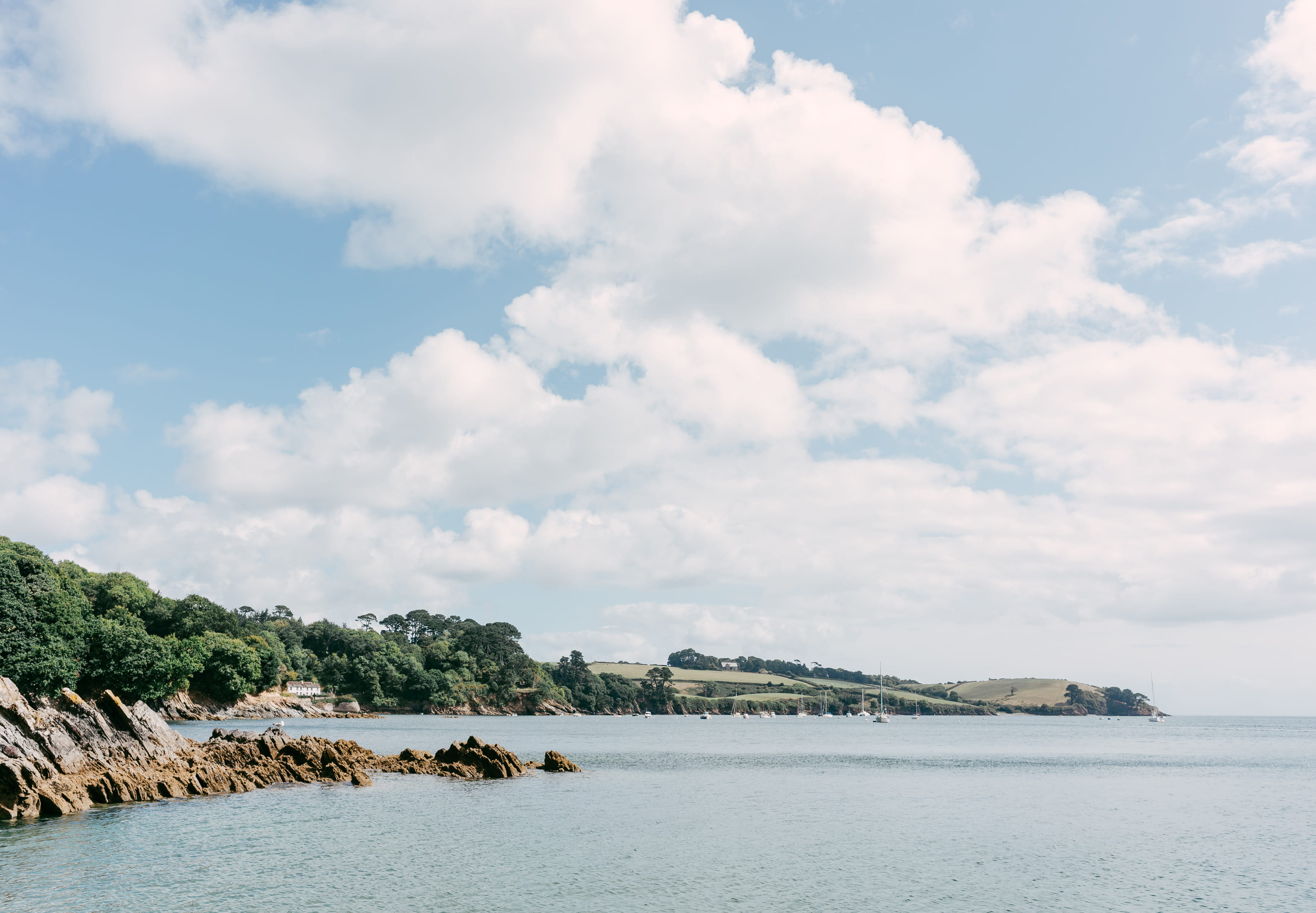 beach, colour, day, sea, yachts, helford estuary, countryside, ocean, english, sailing, view, seaside, waterfront, cloud - sky, peace, color, clouds, sky, HD Wallpaper