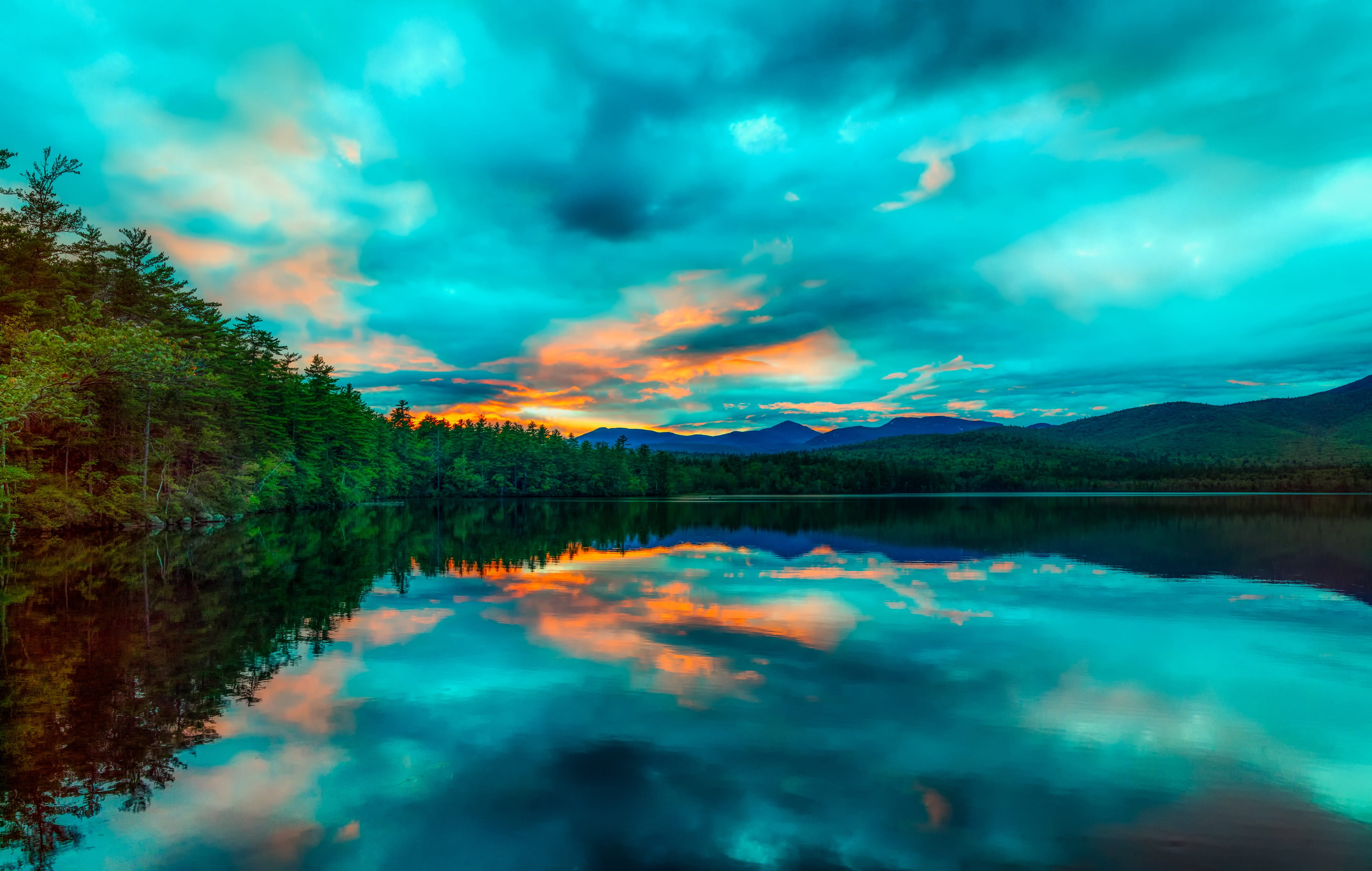 scenics - nature, reflections, evening, plant, no people, tranquil scene, waterfront, beautiful, tree, woods, 4K, tranquility, nature, hdr, reflection, HD Wallpaper