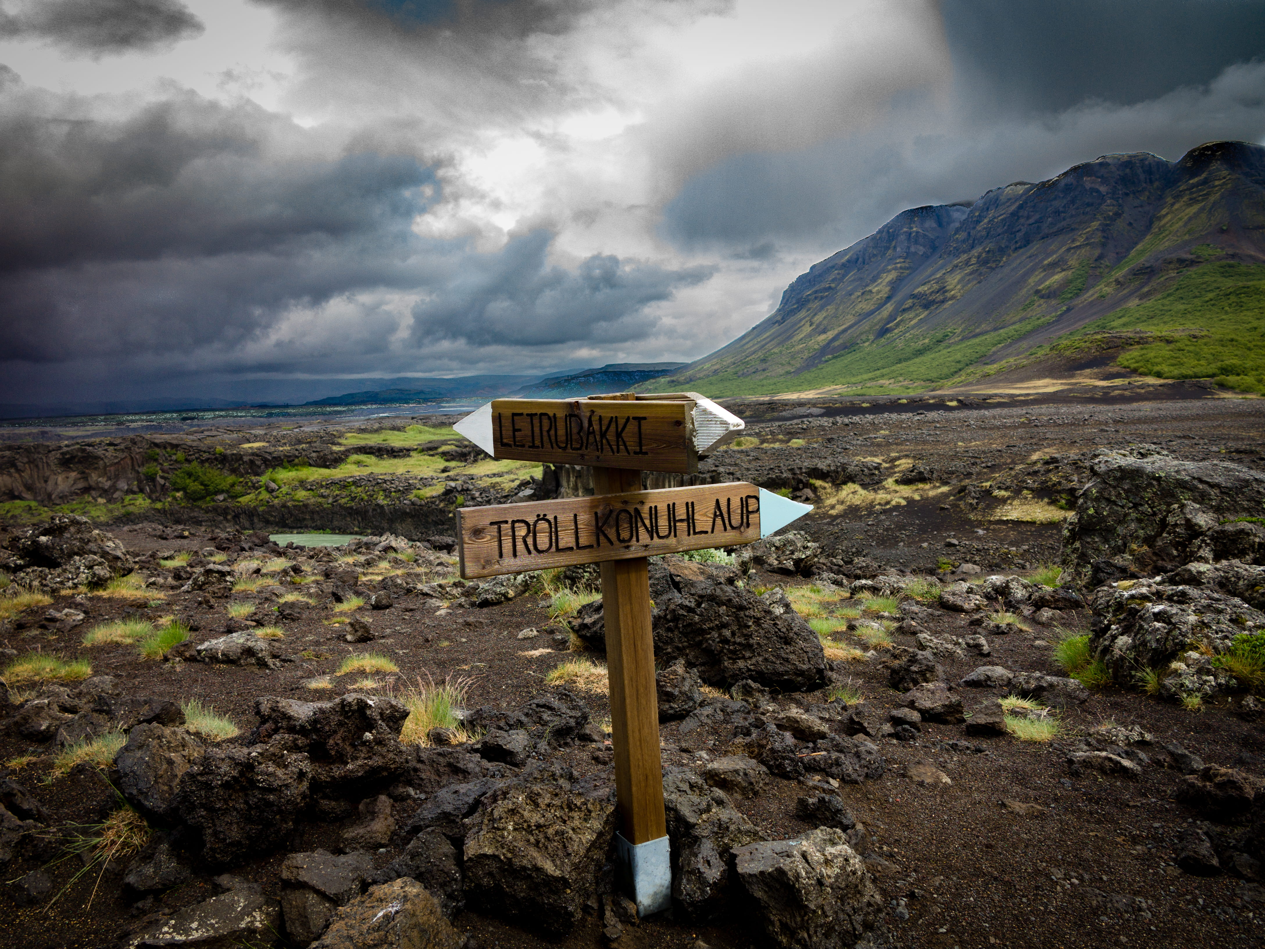 photography, storm, mountain, dramatic sky, iceland, 4K, place, communication, water, sign, go, beauty in nature, outdoors, mountains, sky, brown, town, HD Wallpaper