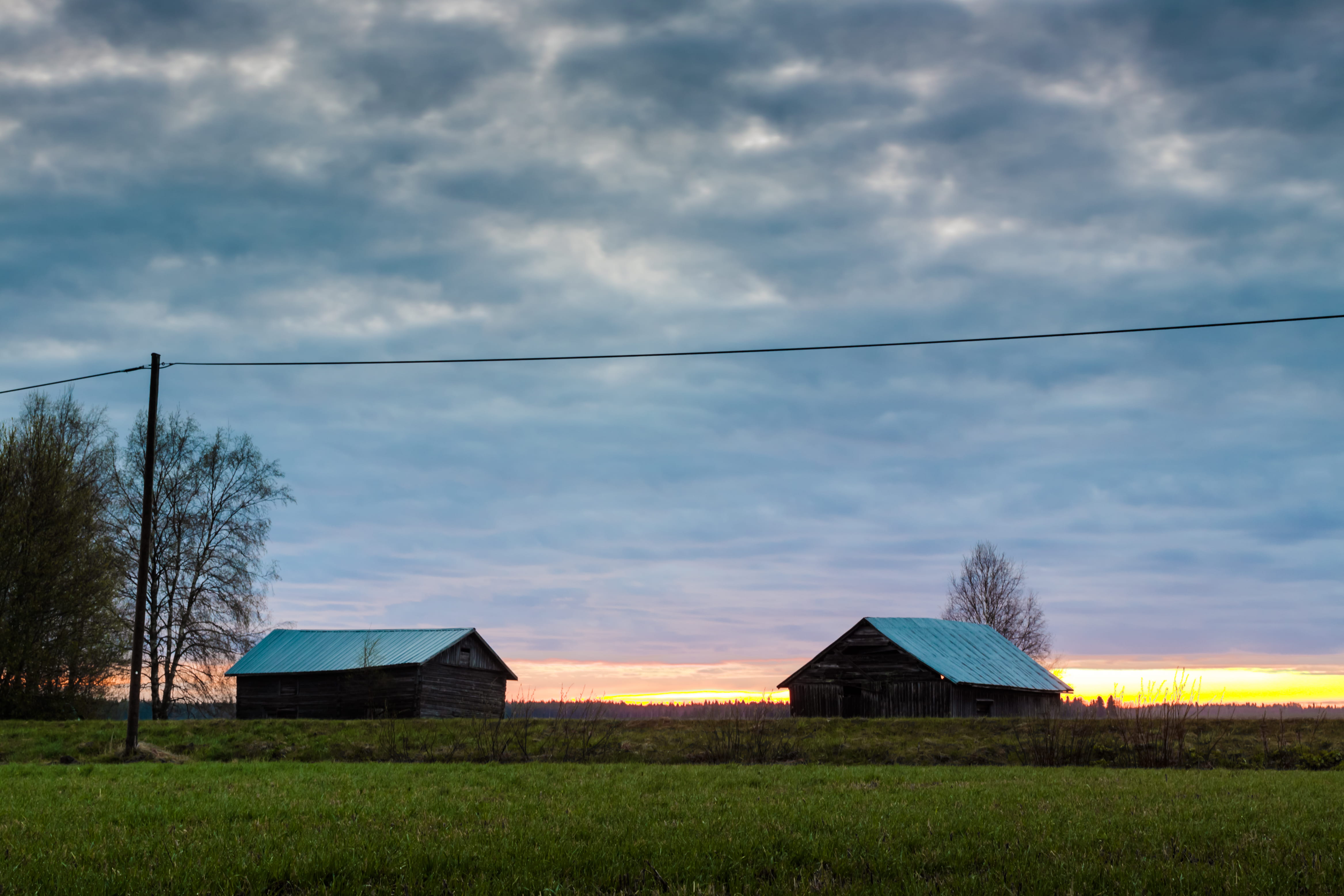 clouds, scenics - nature, landscape, scandinavia, field, farming, grass, building exterior, tree, no people, house, sky, built structure, architecture, HD Wallpaper