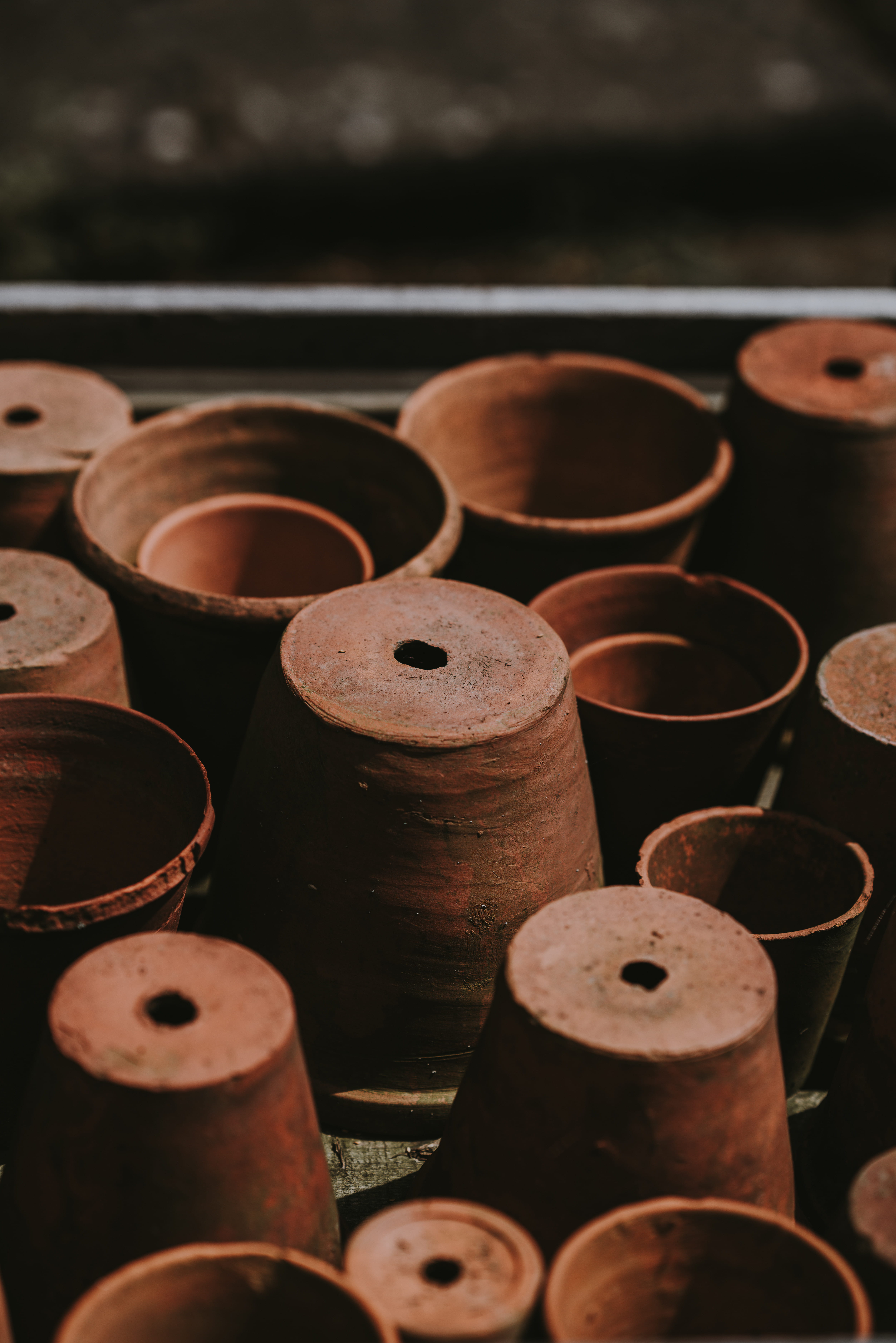 flower, day, focus on foreground, choice, drying, art and craft, pots, shape, 5K, geometric shape, pot, shift, group of objects, plant pot, brown, indoors, Phone HD Wallpaper