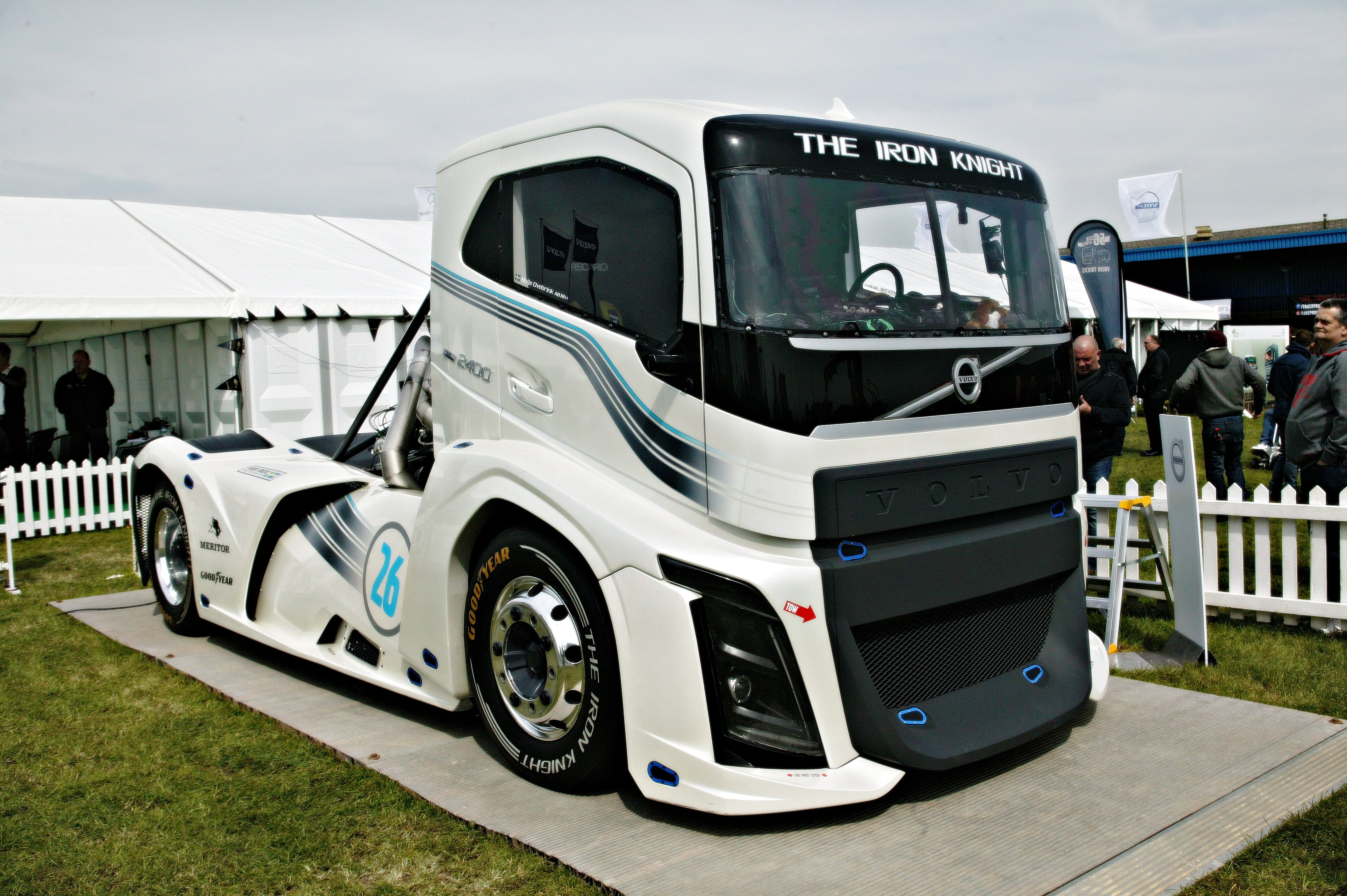 4K, truck, sunlight, peterborough, outdoors, car, east of england showground, grass, stationary, sky, real people, volvo, day, mode of transportation, HD Wallpaper