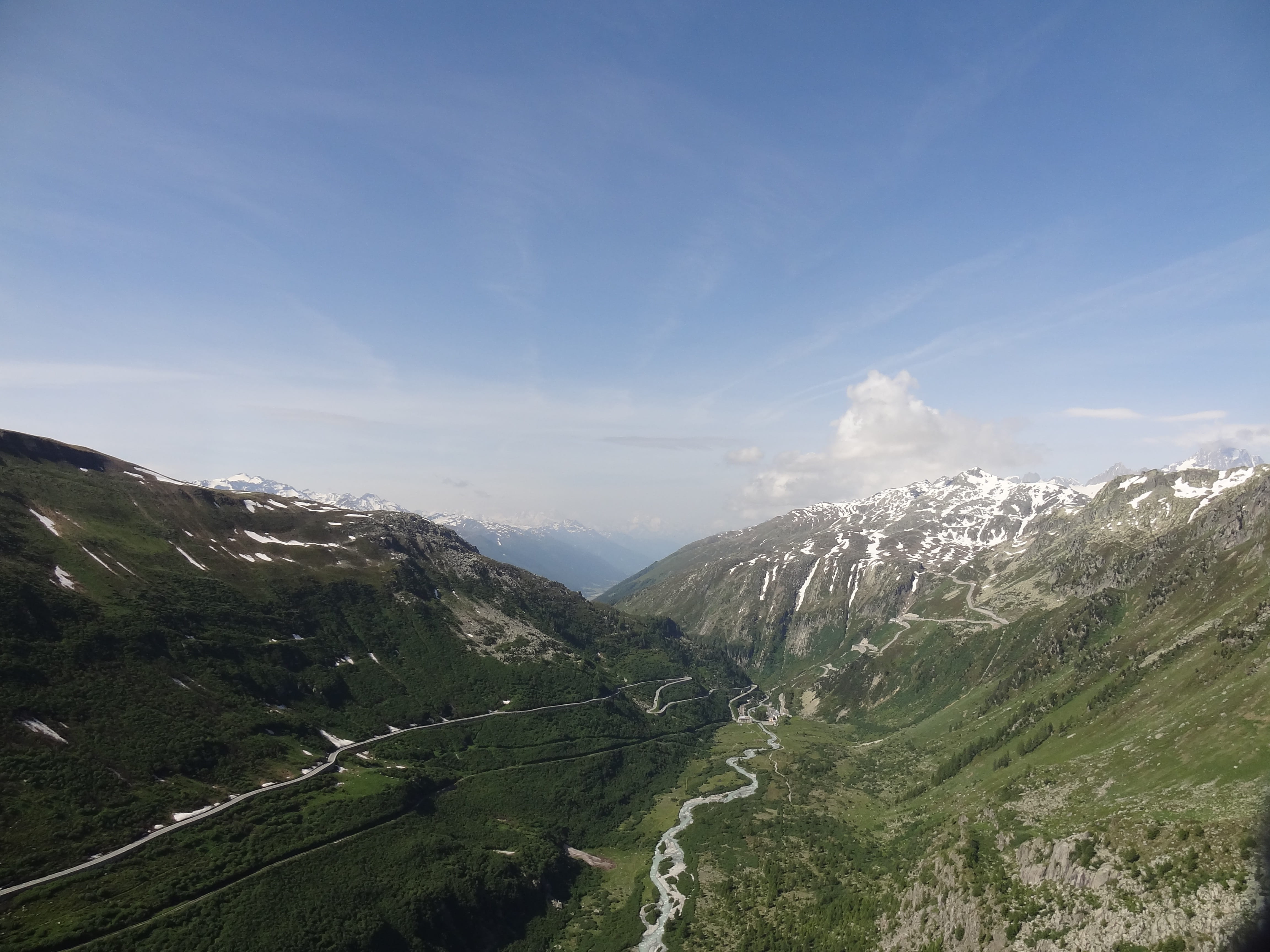 landscape, environment, plant, nature, outdoors, grass, cyclamen, green color, grimsel, cloud - sky, remote, mountain, sky, mountains, pass road, scenics - nature, HD Wallpaper