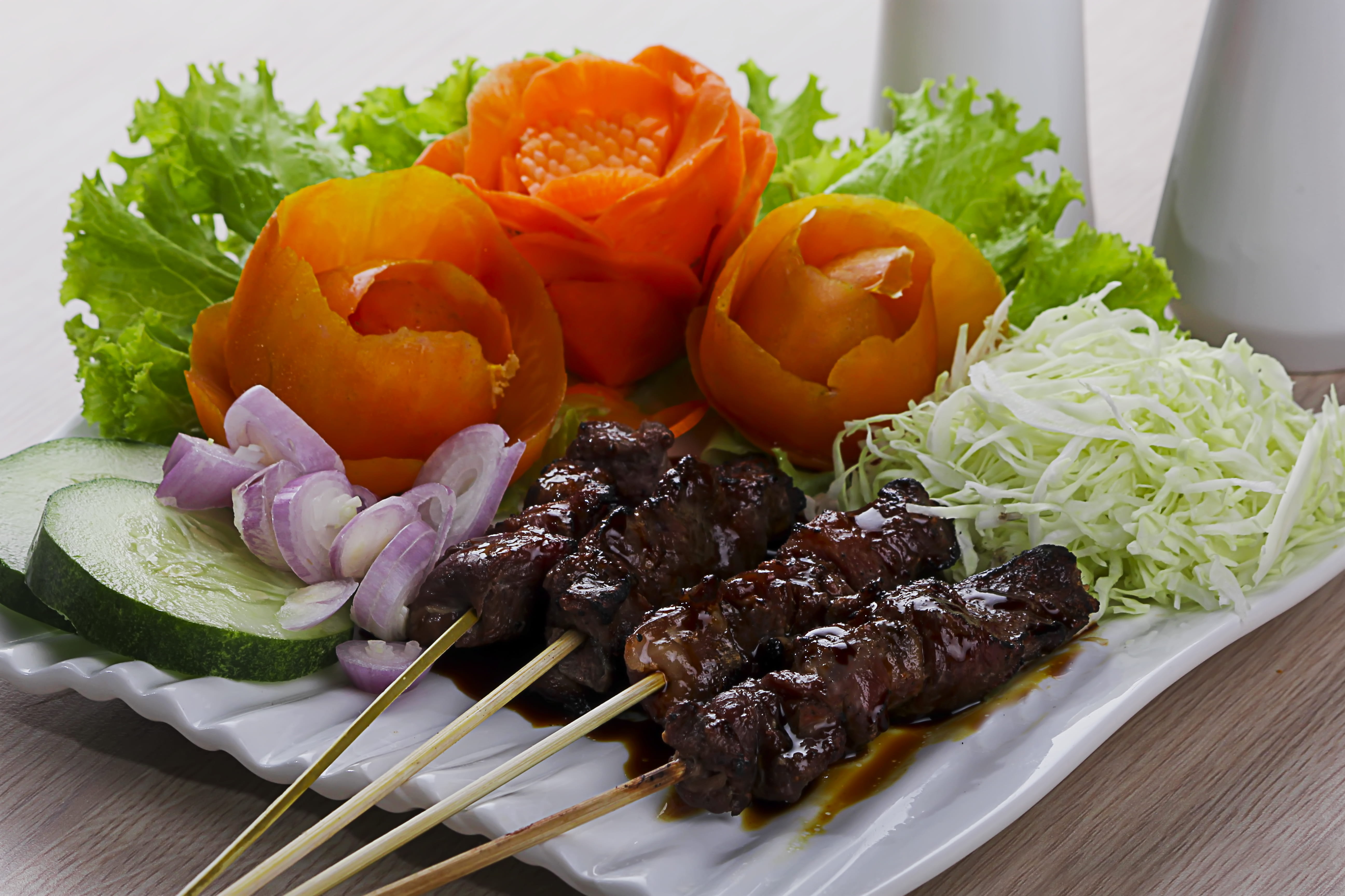 healthy eating, no people, wellbeing, ready-to-eat, satay, food and drink, vegetable, carrot, cucumber, sate, onion, fruit, salad, close-up, vegetarian food, HD Wallpaper