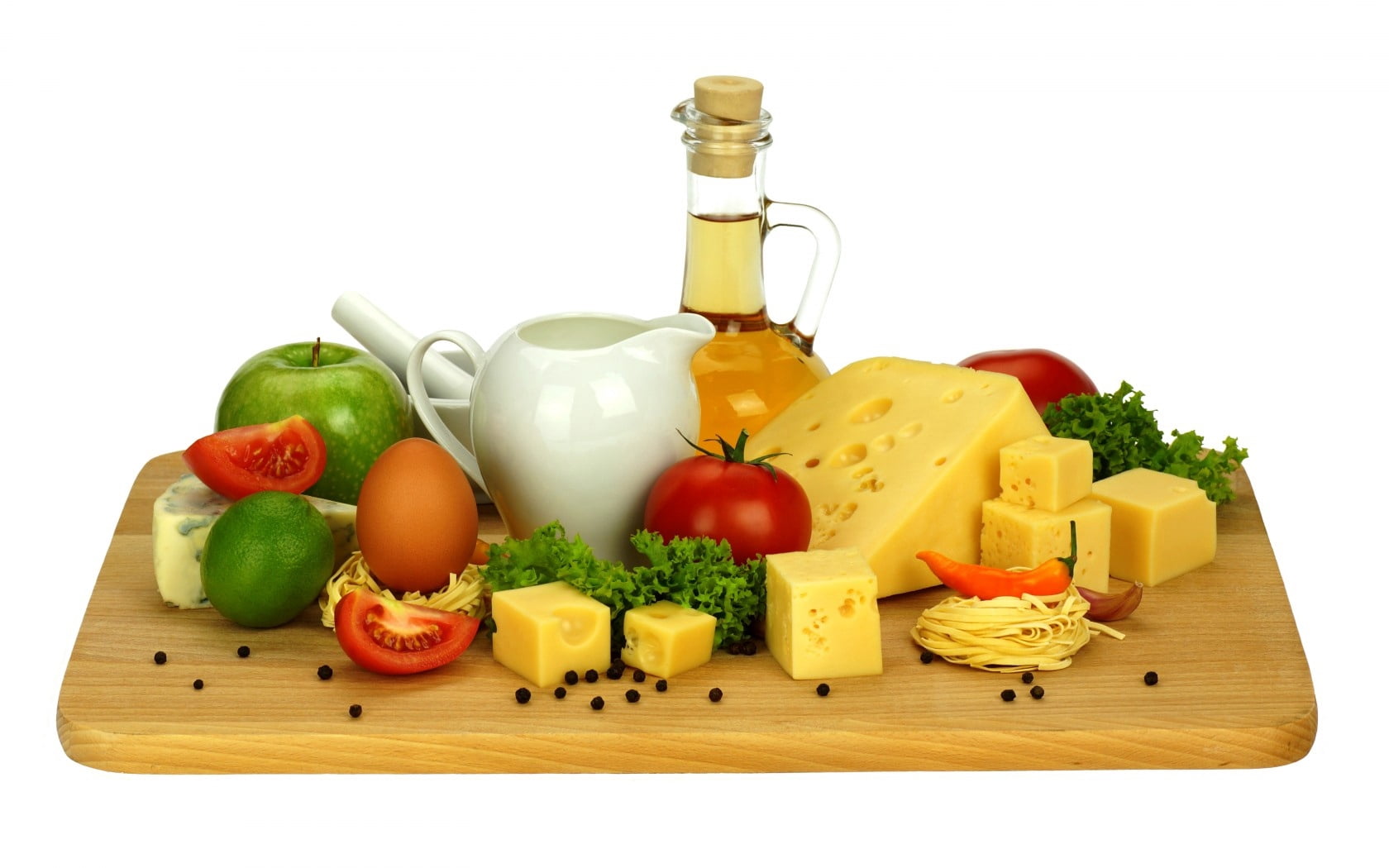 cheese, raw Food, merchandise, food, parmesan Cheese, vegetable, white Background, indoors, isolated, no people, tomato, wood - Material, pepper - Vegetable, HD Wallpaper