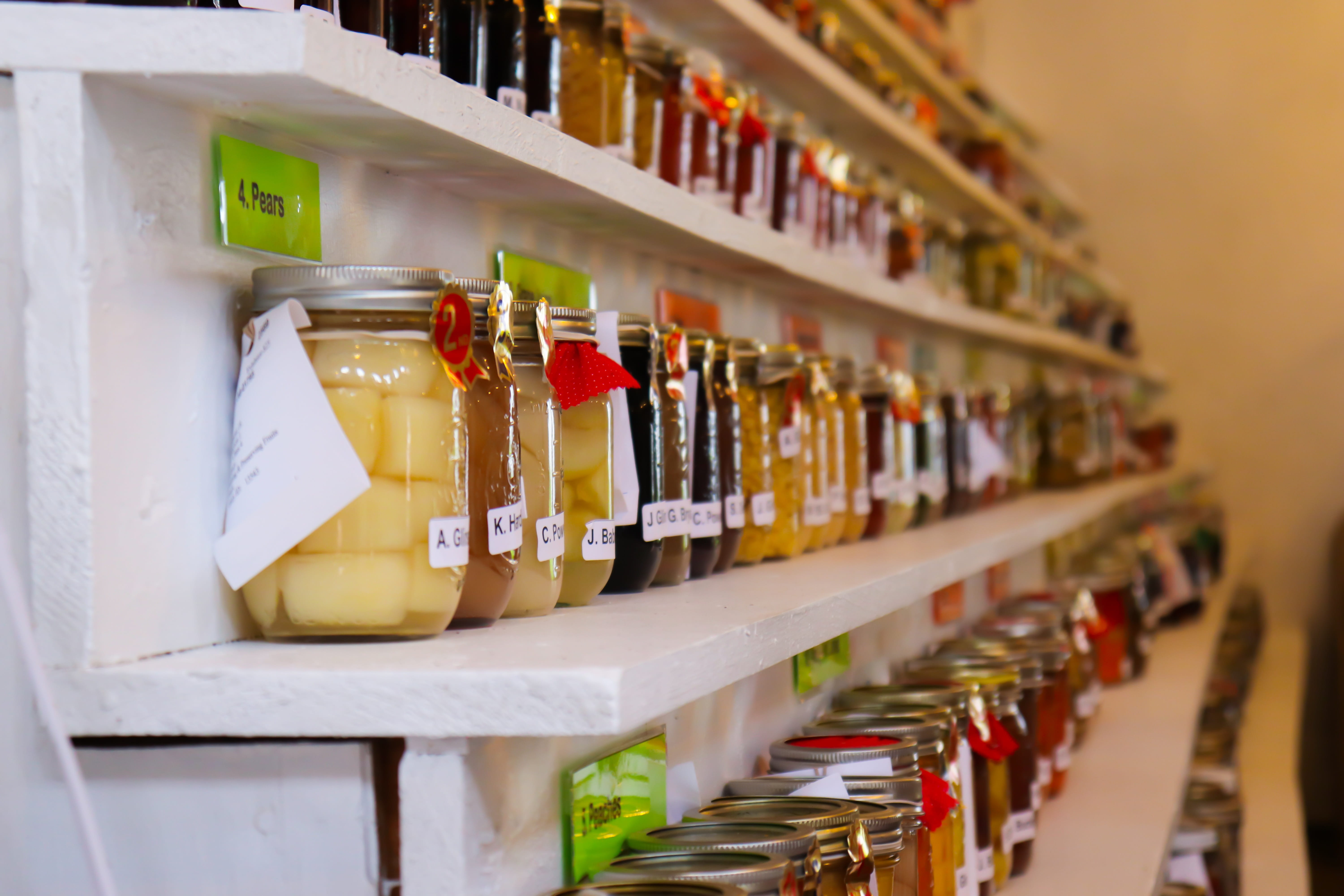 selective focus, indoors, spread, homemade, sugared, jars, fruits, cook, no people, arrangement, order, 5K, in a row, food, container, bottle, delicious, HD Wallpaper