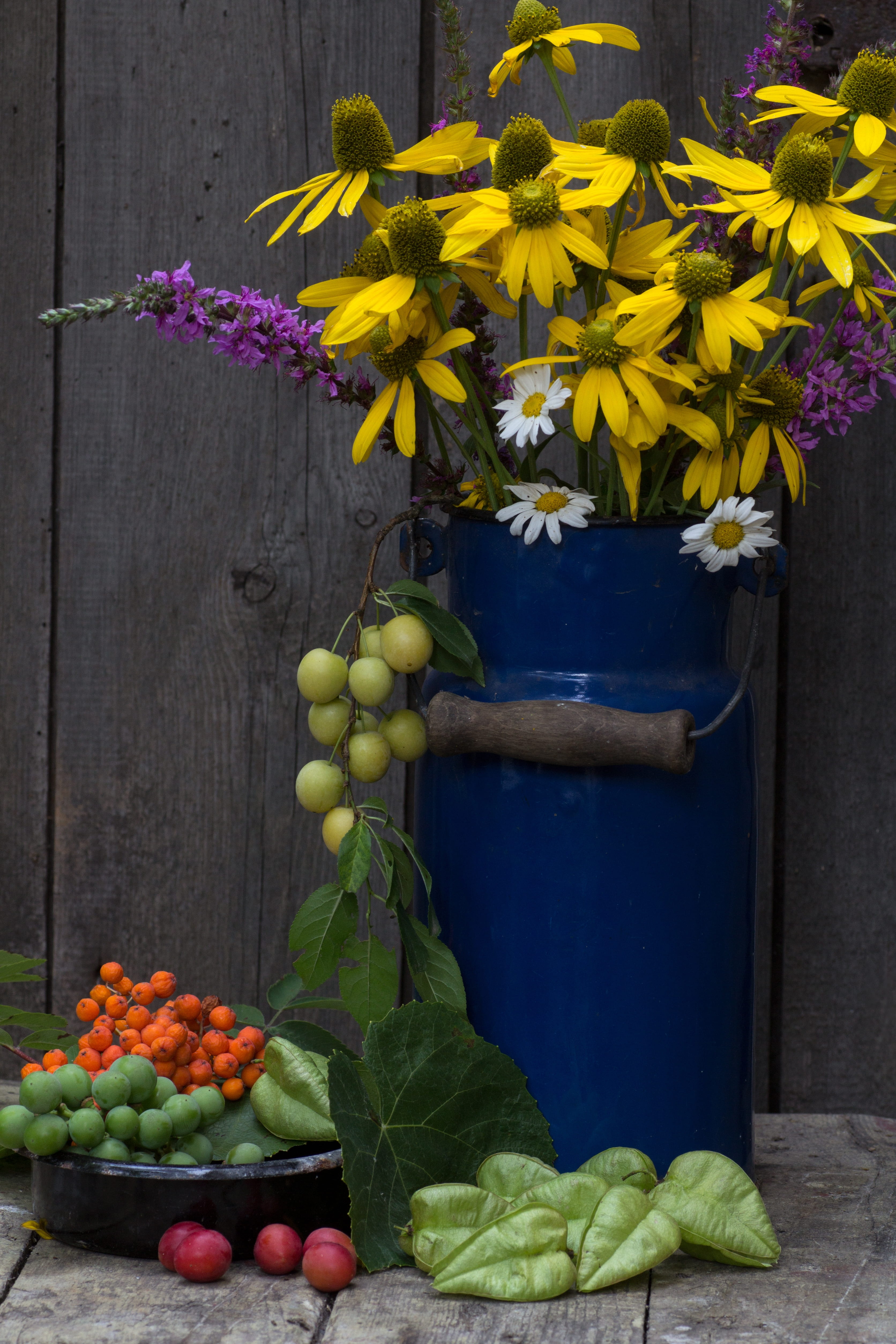 fruit, no people, indoors, wood - material, table, vase, flower arrangement, close-up, pot, flowering plant, wellbeing, 4K, flower head, plant, nature, Phone HD Wallpaper
