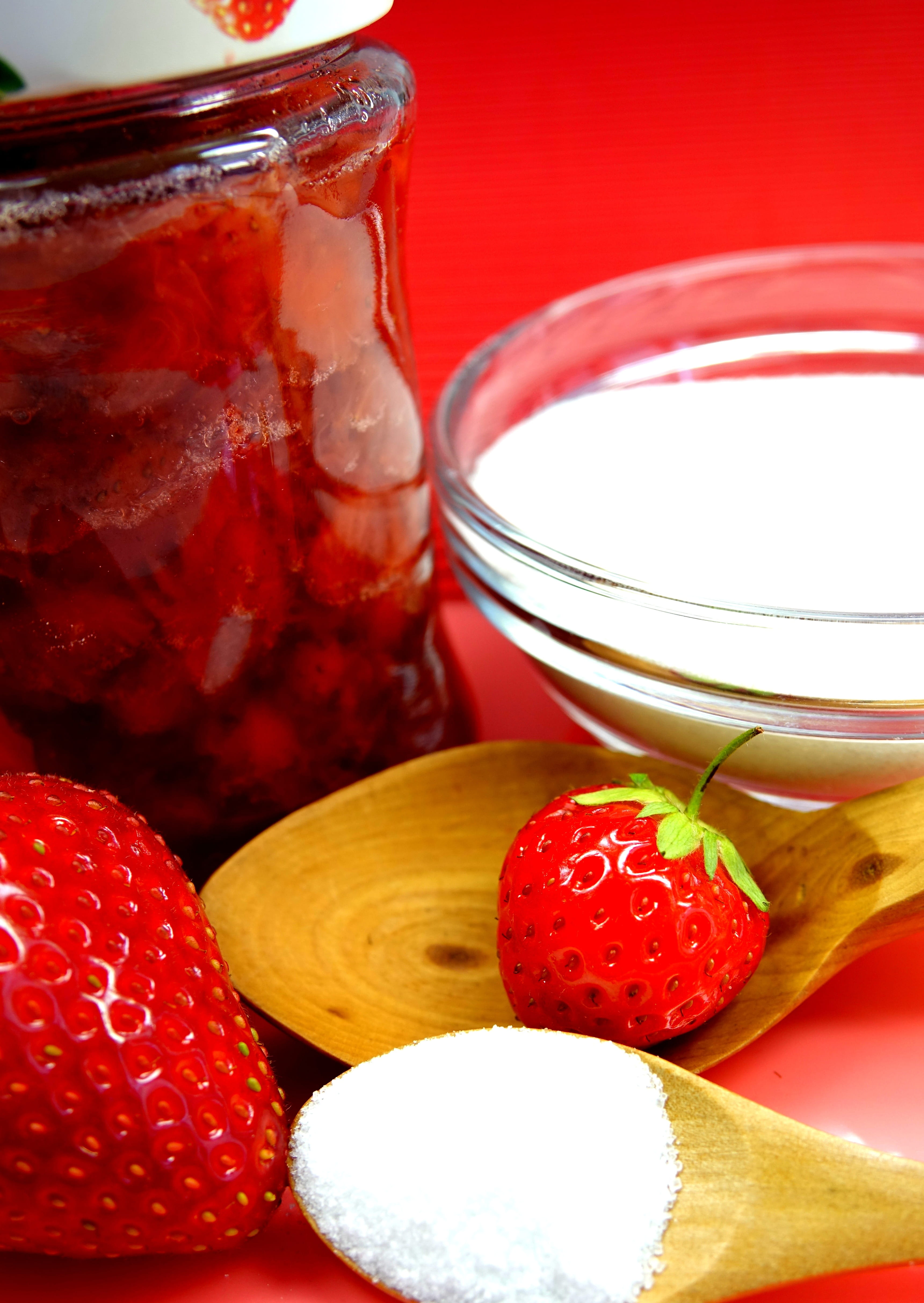 drink, still life, edible, Strawberries, container, food And Drink, spread, kitchen, jam, glass - material, drinking glass, 4K, cook, food, canning, indoors, Phone HD Wallpaper