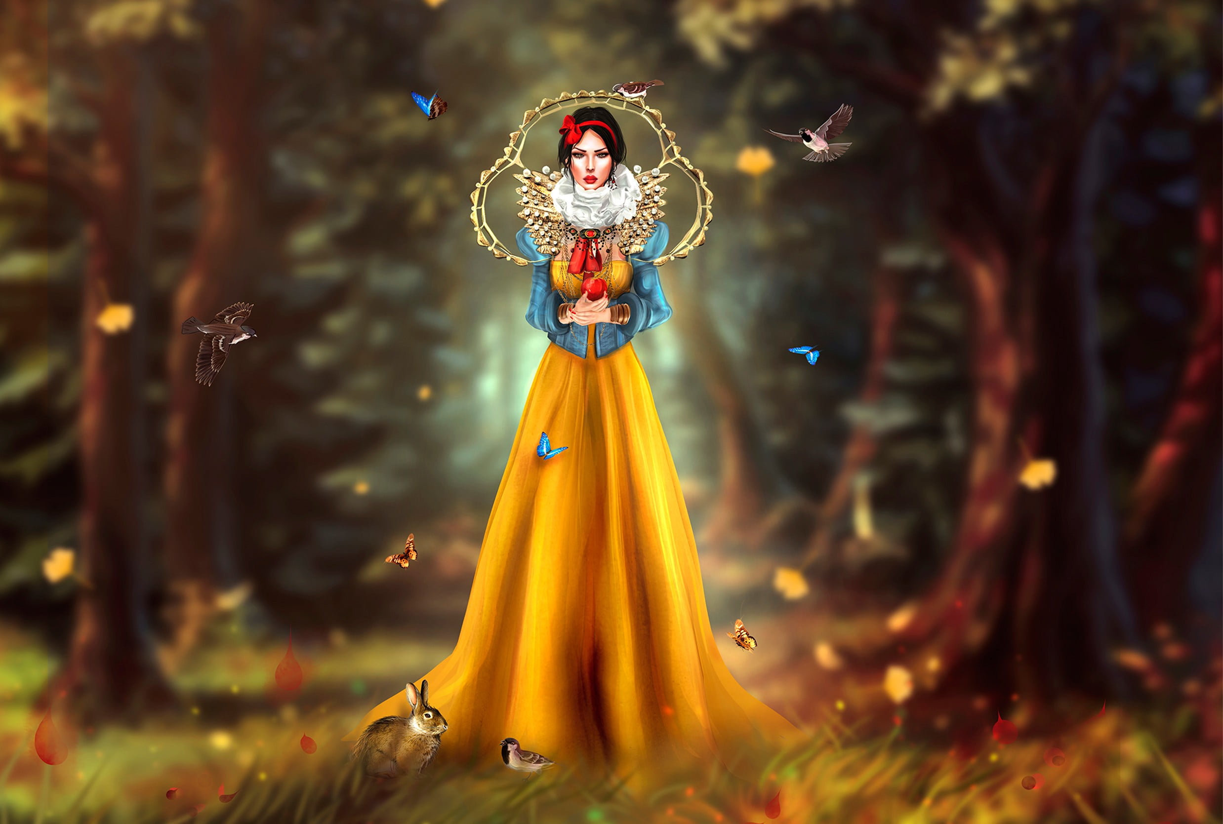 tree, beautiful woman, clothing, full length, headdress, adult, front view, artwork, fantasy art, one person, character, women, hairstyle, traditional clothing, HD Wallpaper
