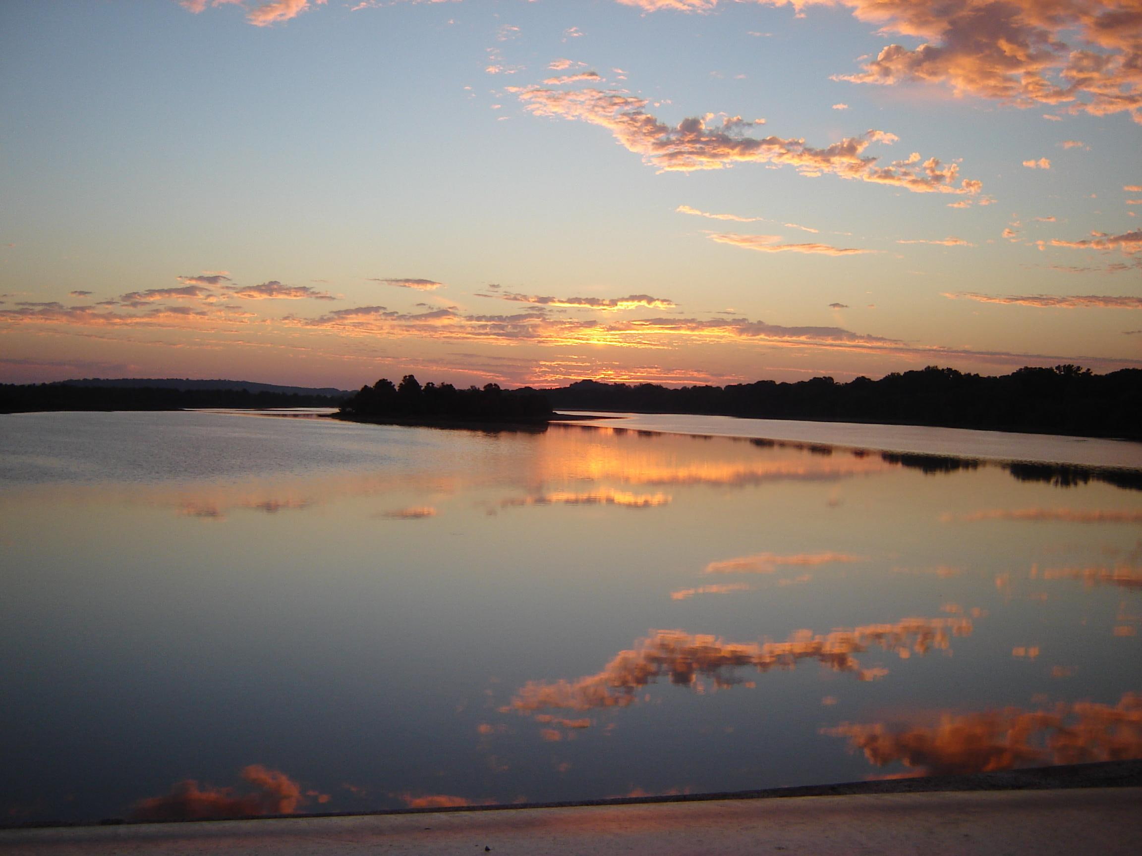 vision, 1080P, double, 3d and abstract, mirror, sunrise, water, river, HD Wallpaper
