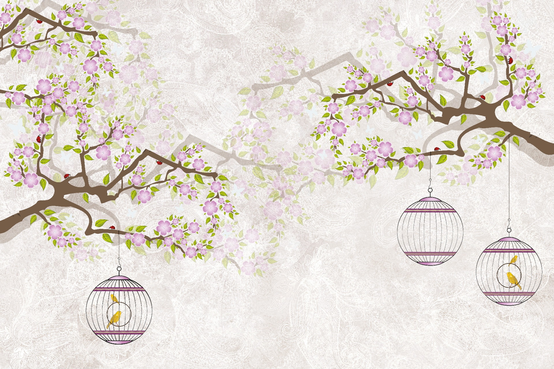 CELL, 1080P, BUTTERFLY, TREE, PAINTING, FIGURE, BIRDS, HD Wallpaper