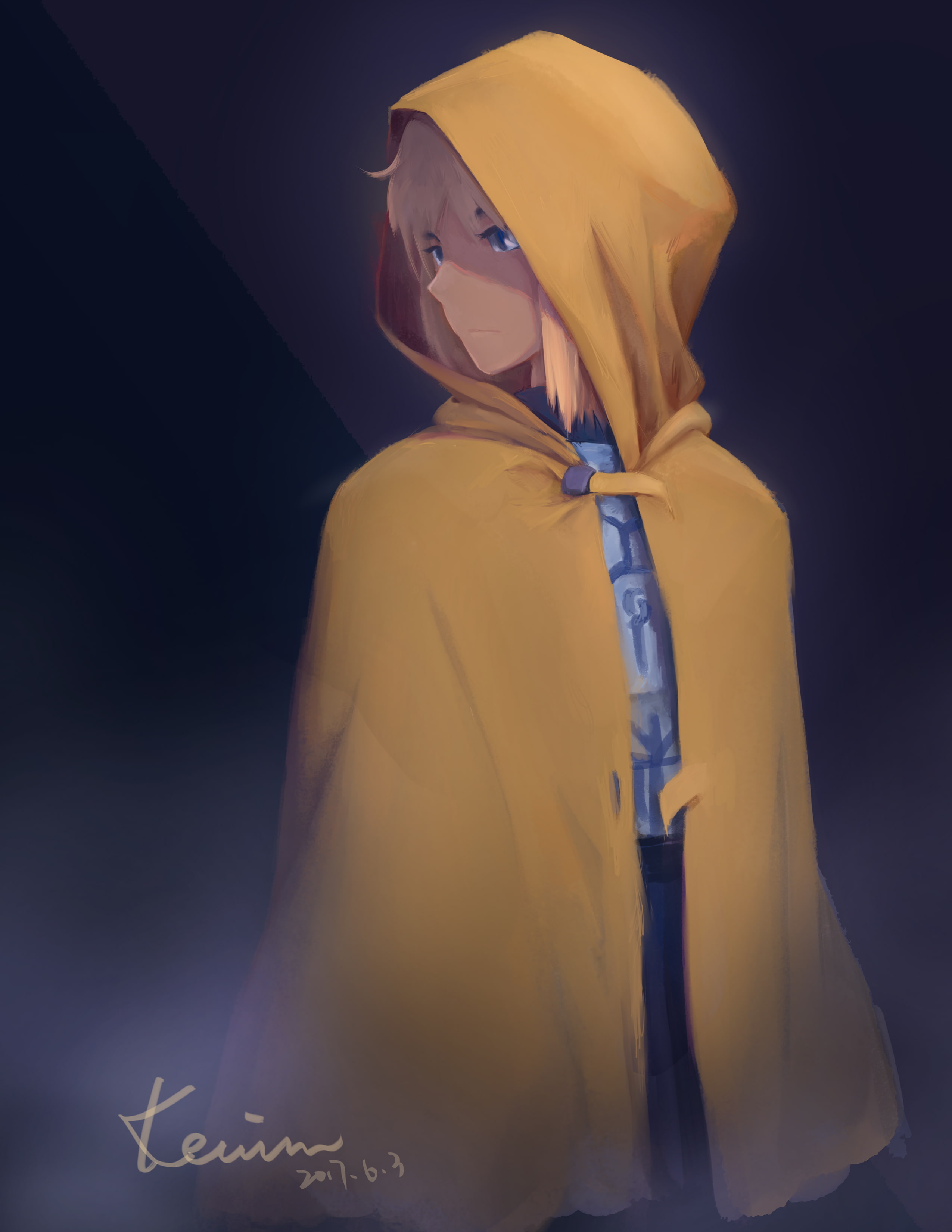 headwear, yellow, dark, clothing, hat, Fate Series, protection, 2K, anime girls, men, obscured face, blue, veil, Saber, people, indoors, rear view, disguise, Phone HD Wallpaper