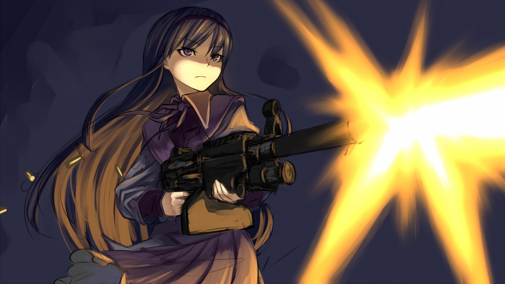 yellow, one person, men, rifle, front view, clothing, three quarter length, mask, standing, adult, waist up, indoors, gas mask, holding, real people, Mahou Shoujo Madoka Magica, HD Wallpaper