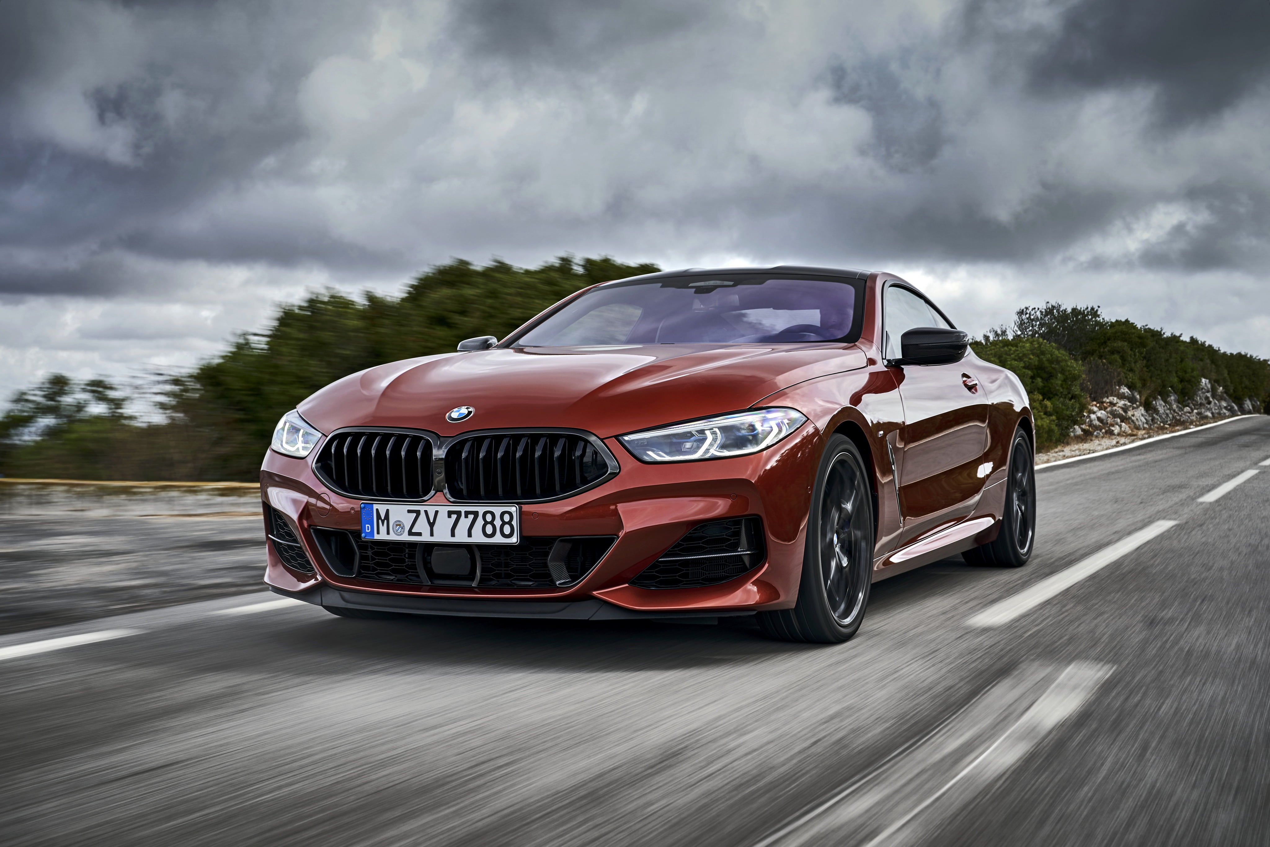 BMW, G15, 4K, Eight, M850i xDrive, road, 2018, Coupe, clouds, dark orange, 8-Series, HD Wallpaper
