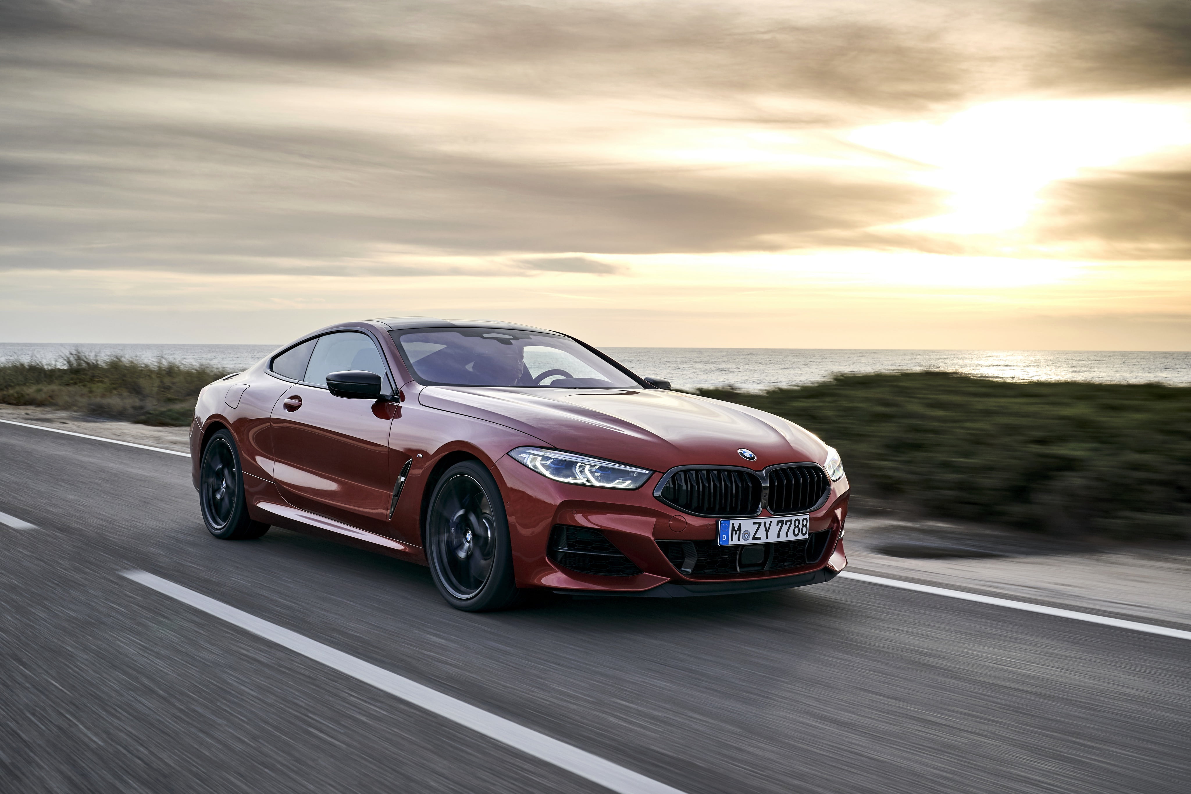 2018, G15, dark orange, vegetation, Coupe, coast, 4K, BMW, M850i xDrive, Eight, 8-Series, HD Wallpaper