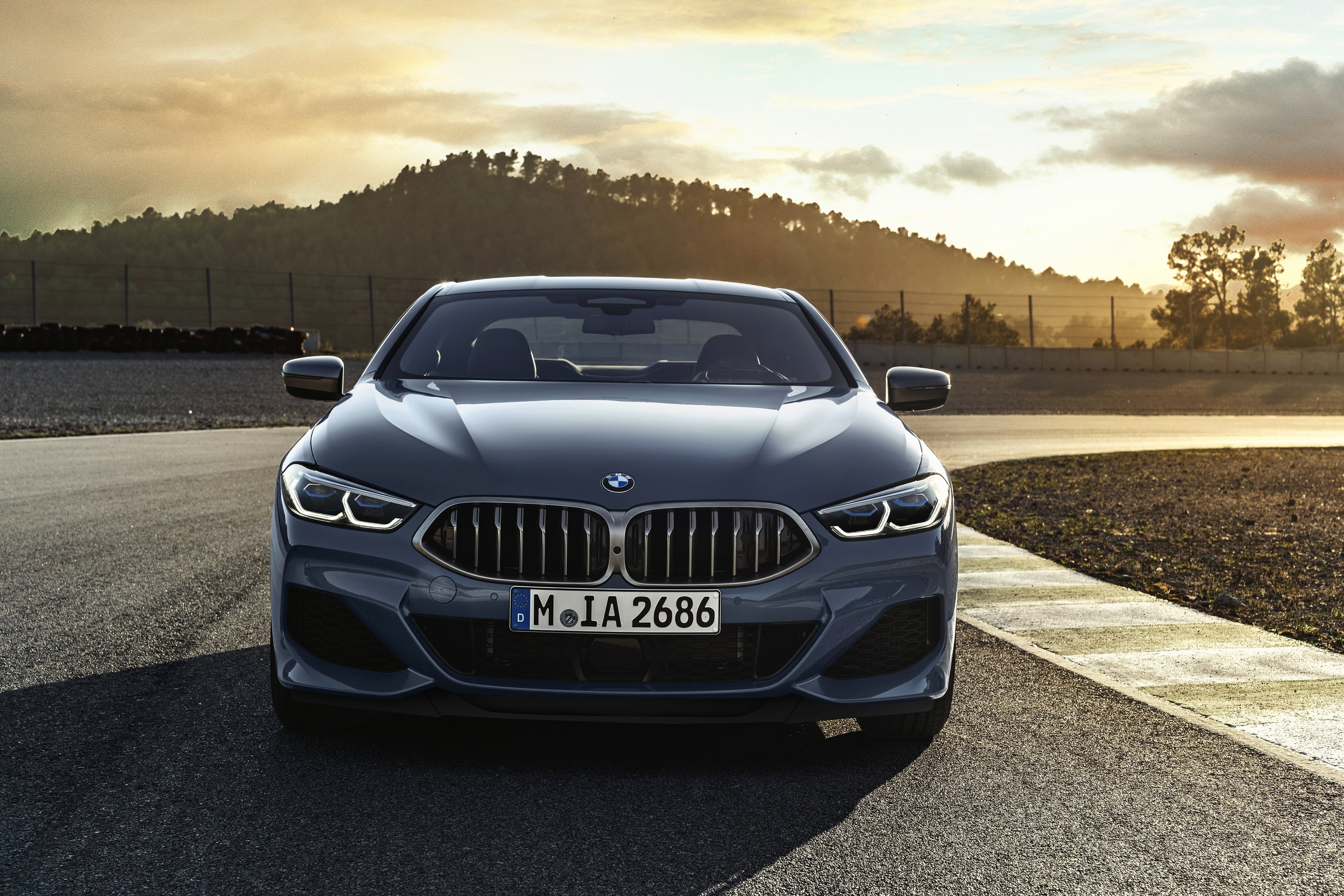 G15, 8-Series, 4K, pale blue, track, BMW, 2018, M850i xDrive, front view, Coupe, gray-blue, Eight, HD Wallpaper