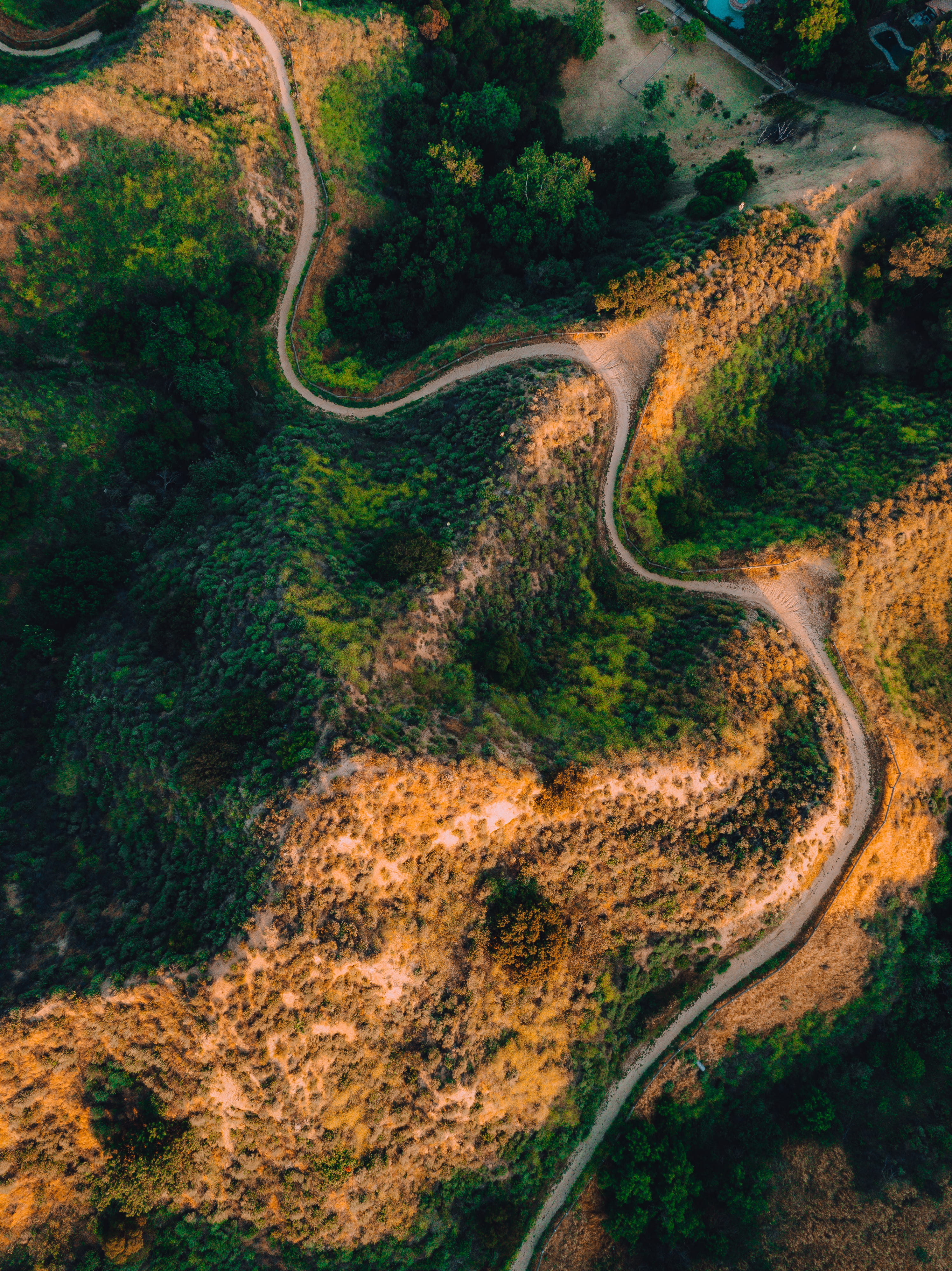 forest, multiple lane highway, hills, winding road, hiking, transportation, 4K, scenics - nature, above, day, aerial, land, mountains, tree, beauty in nature, Phone HD Wallpaper