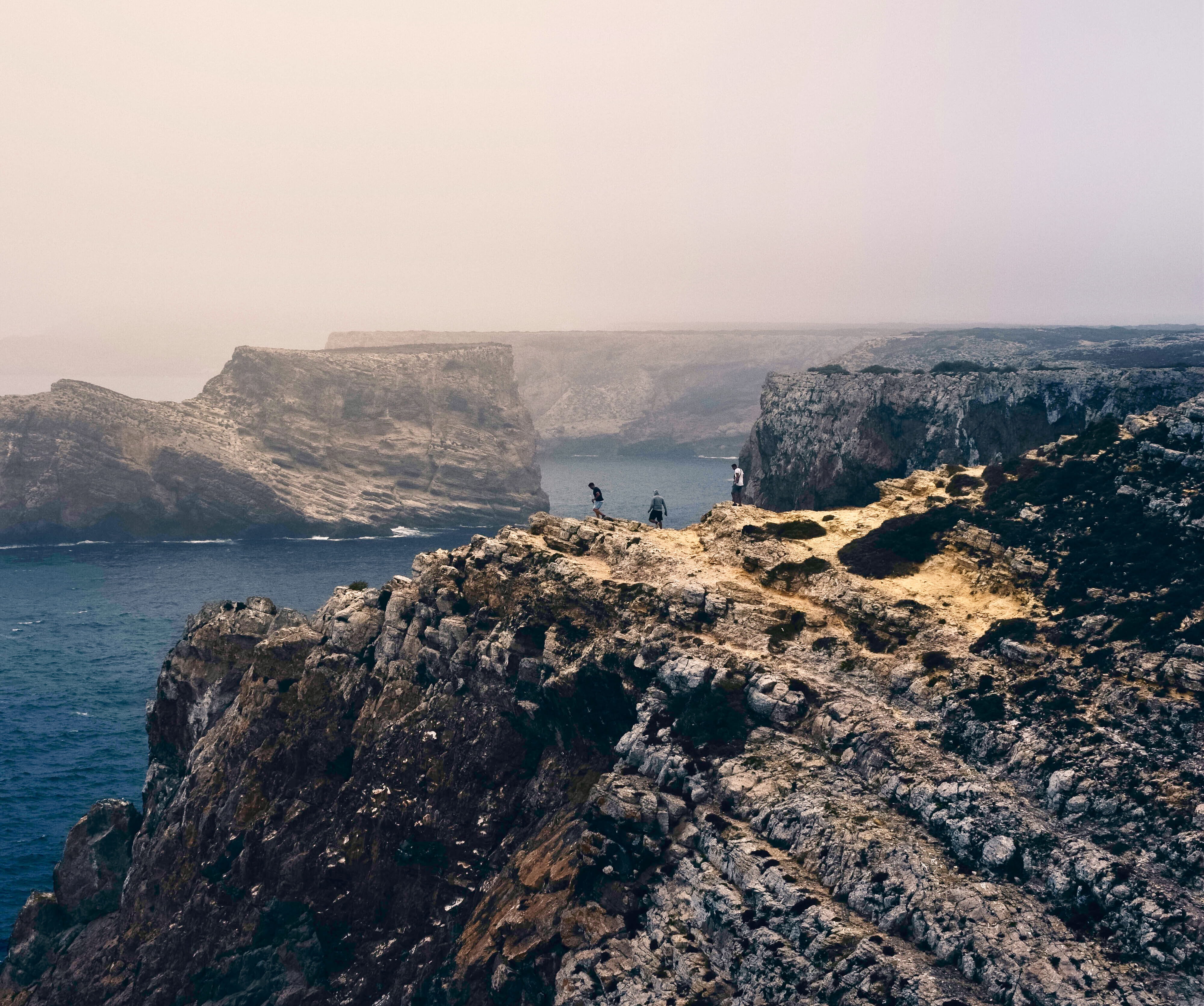 portugal, horizon, idyllic, mountain, cliff, rocks, horizon over water, sagres, water, bay, three, rock formation, tranquility, nature, rocky coastline, HD Wallpaper