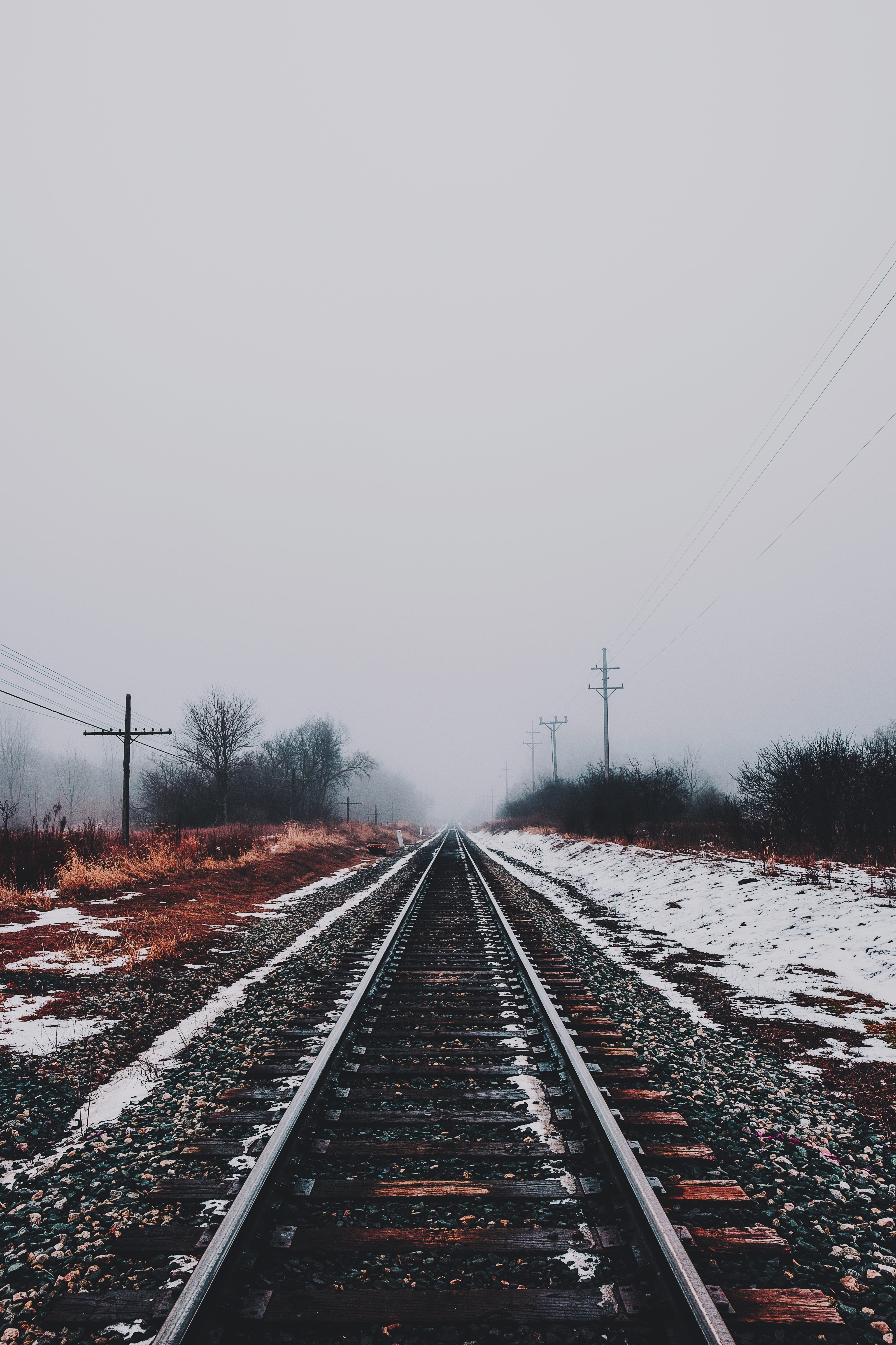 blue, surface level, nature, direction, tranquil scene, track, transportation, covering, street, traffic, road, rail transportation, tranquility, diminishing Perspective, Phone HD Wallpaper