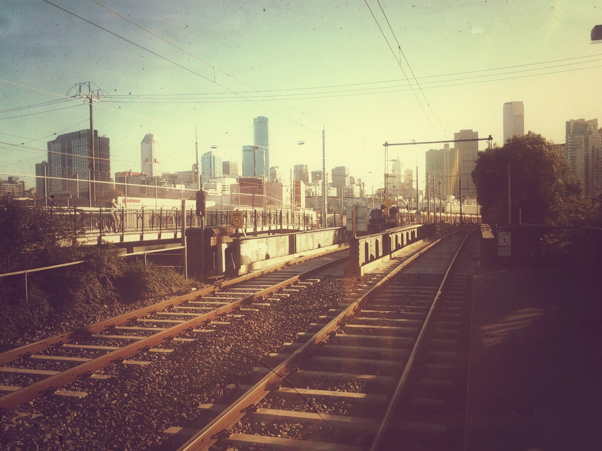 steel, two, journey, sunset, direction, rail transportation, railroad Track, street, railroad Station Platform, city, track, road, traffic, vanishing Point, HD Wallpaper