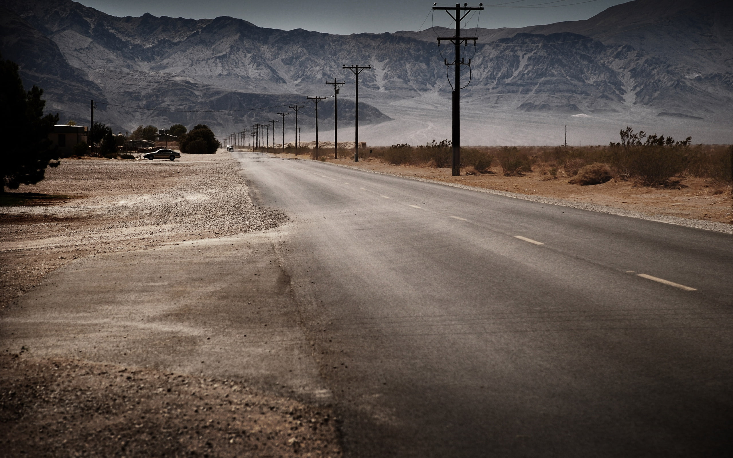 scenics, country Road, restaurant, california, travel, electricity pylon, diminishing perspective, landscape, asphalt, tranquility, sky, the way forward, HD Wallpaper