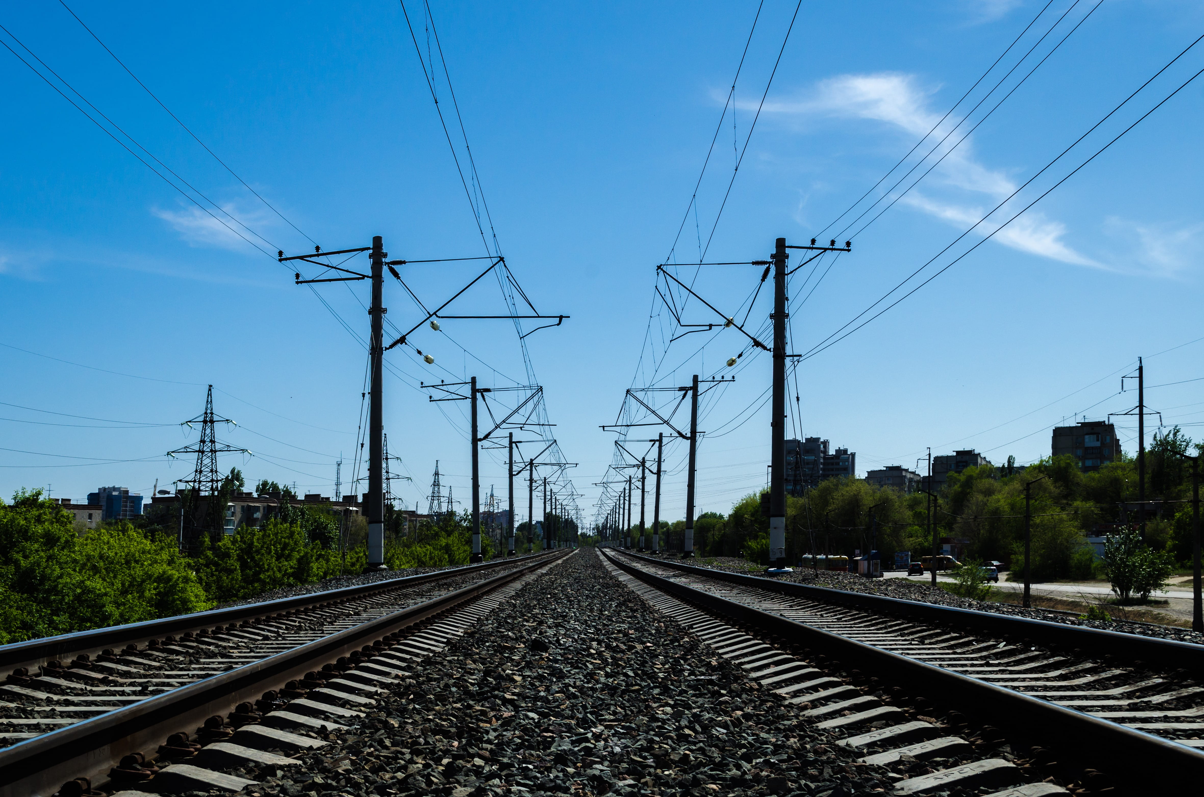 no people, day, nature, railroad track, Vista, plant, railway path, transportation, cable, connection, rail transportation, diminishing perspective, the way forward, HD Wallpaper
