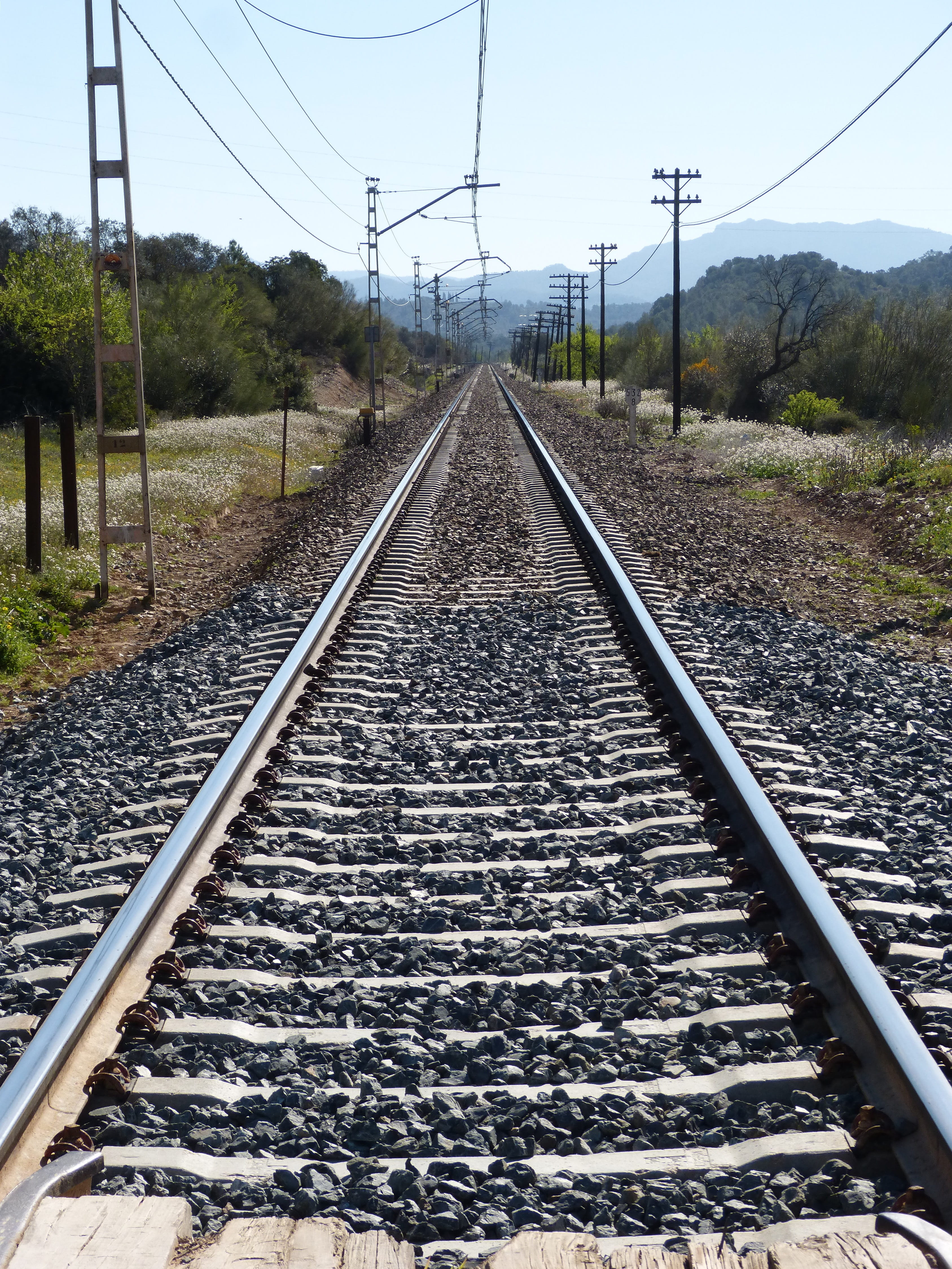 vanishing point, nature, parallel, long, transportation, metal, day, power line, rail, cable, perspective, the way forward, rail transportation, straight, Phone HD Wallpaper