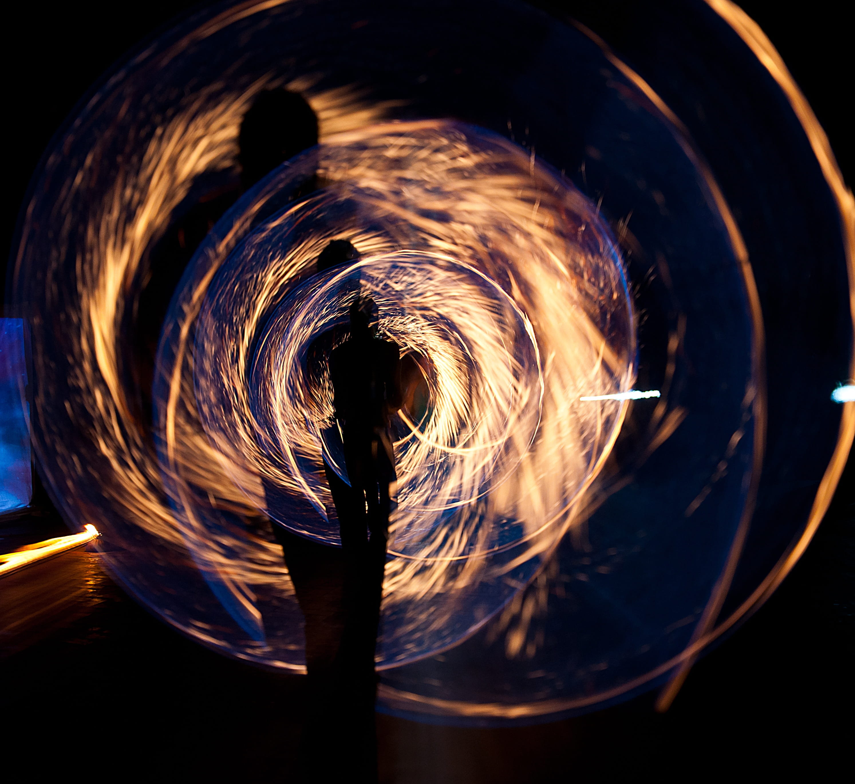 night, spiral, art, graphic, circle, 2K, burnt, orange color, heat - temperature, dark, design, artsy, wallpaepr, fantasy, shape, burning, fire, sparkler, HD Wallpaper
