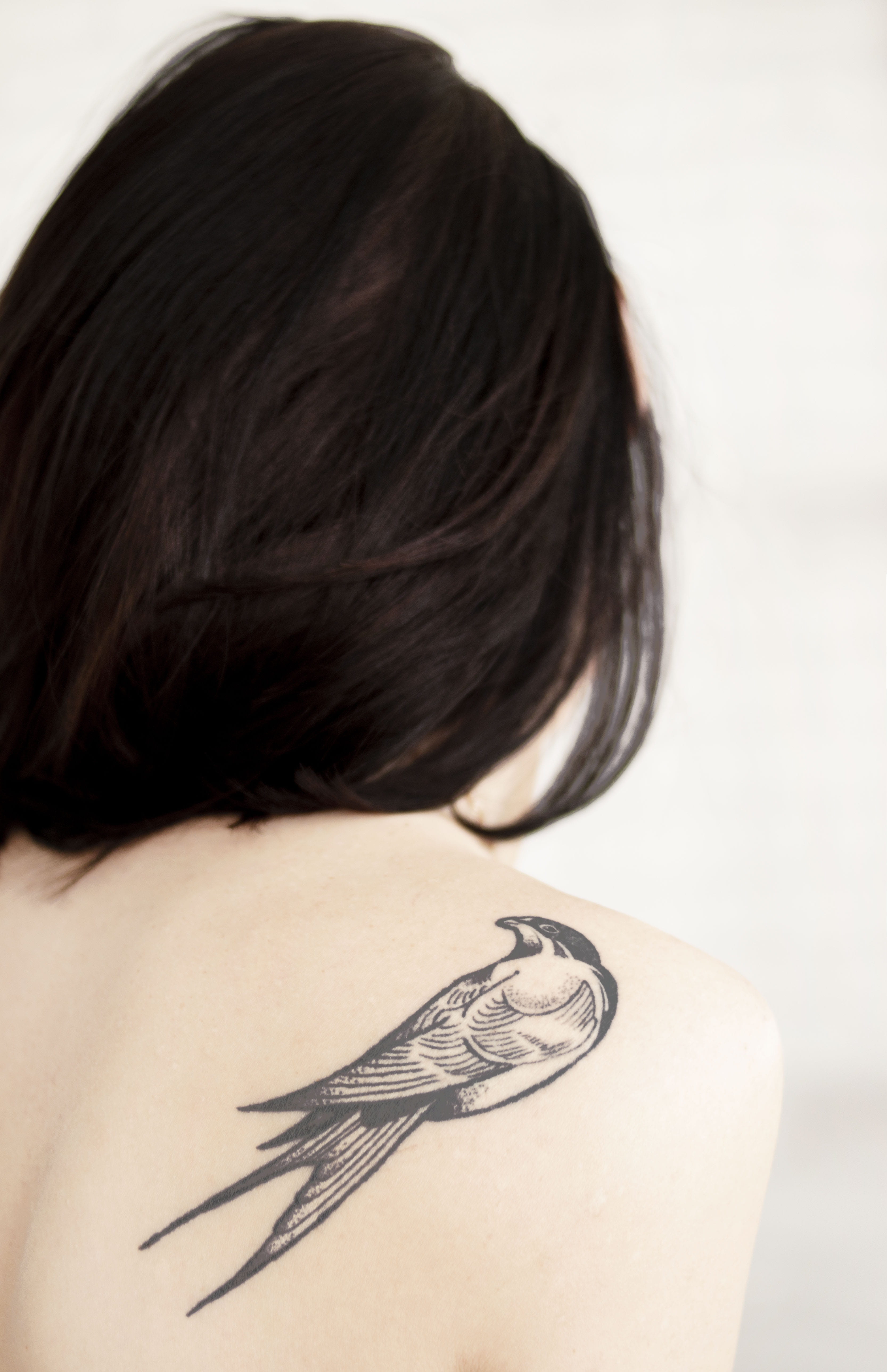 artistic, indoors, shoulder, right, adult, beautiful woman, human hair, black hair, tattooed, s, hairstyle, body part, hair, studio shot, back, tattoo, Phone HD Wallpaper