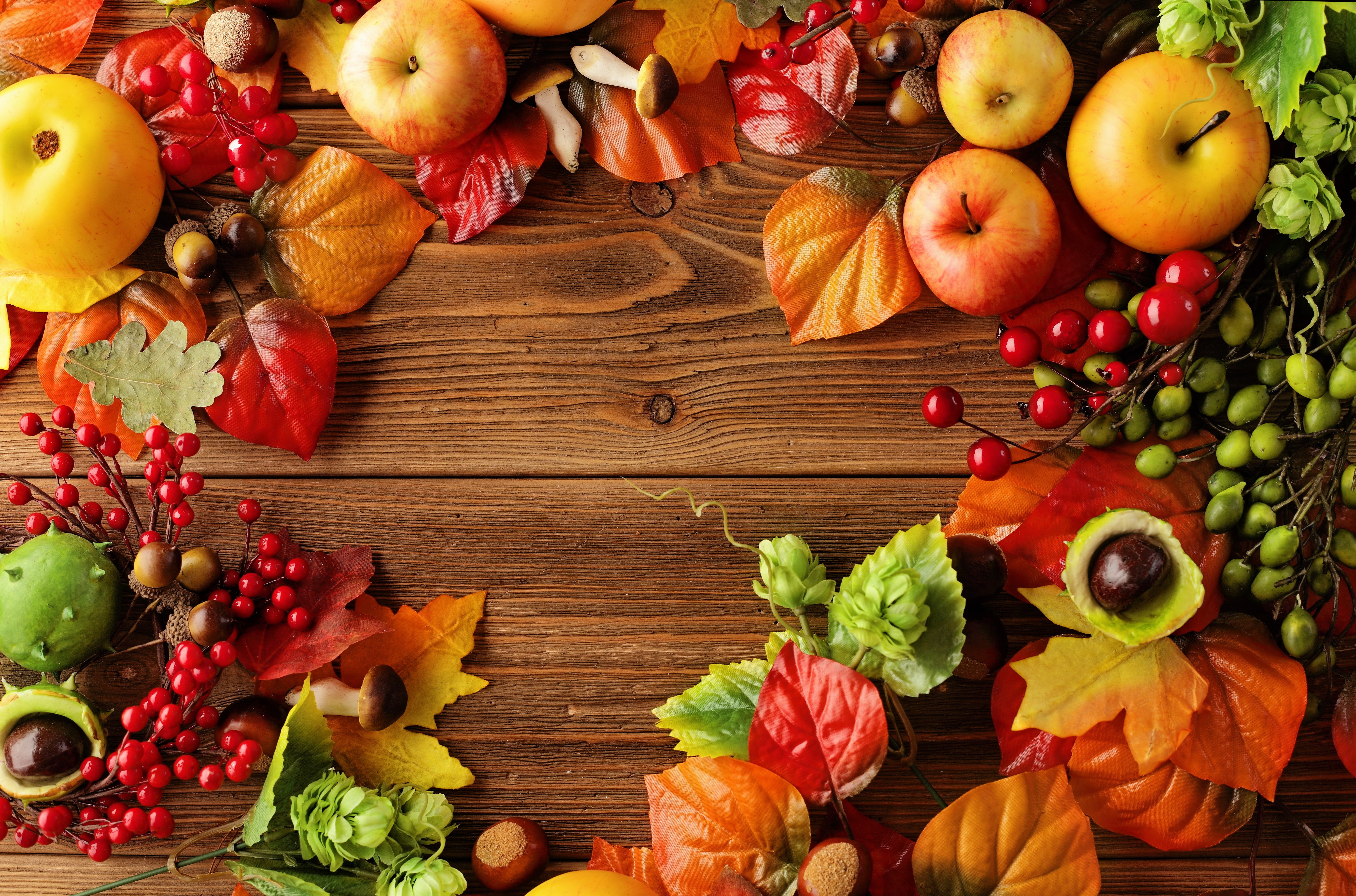 autumn, leaves, 5K, apples, berries, harvest, fruit, still life, HD Wallpaper