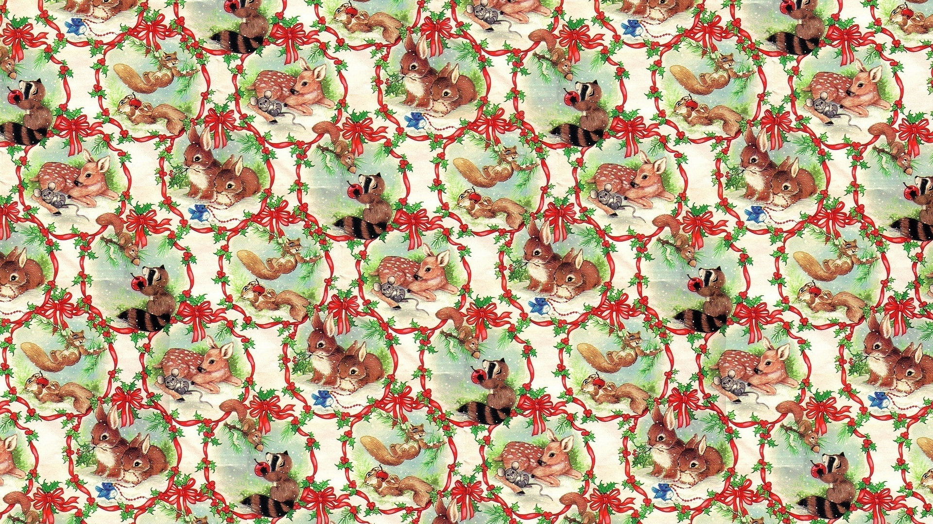 art, forest, Apple, animals, raccoon, 1080P, texture, mouse, childrens, vintage, squirrel, deer, friendship, Bunny, mood, bow, background, HD Wallpaper